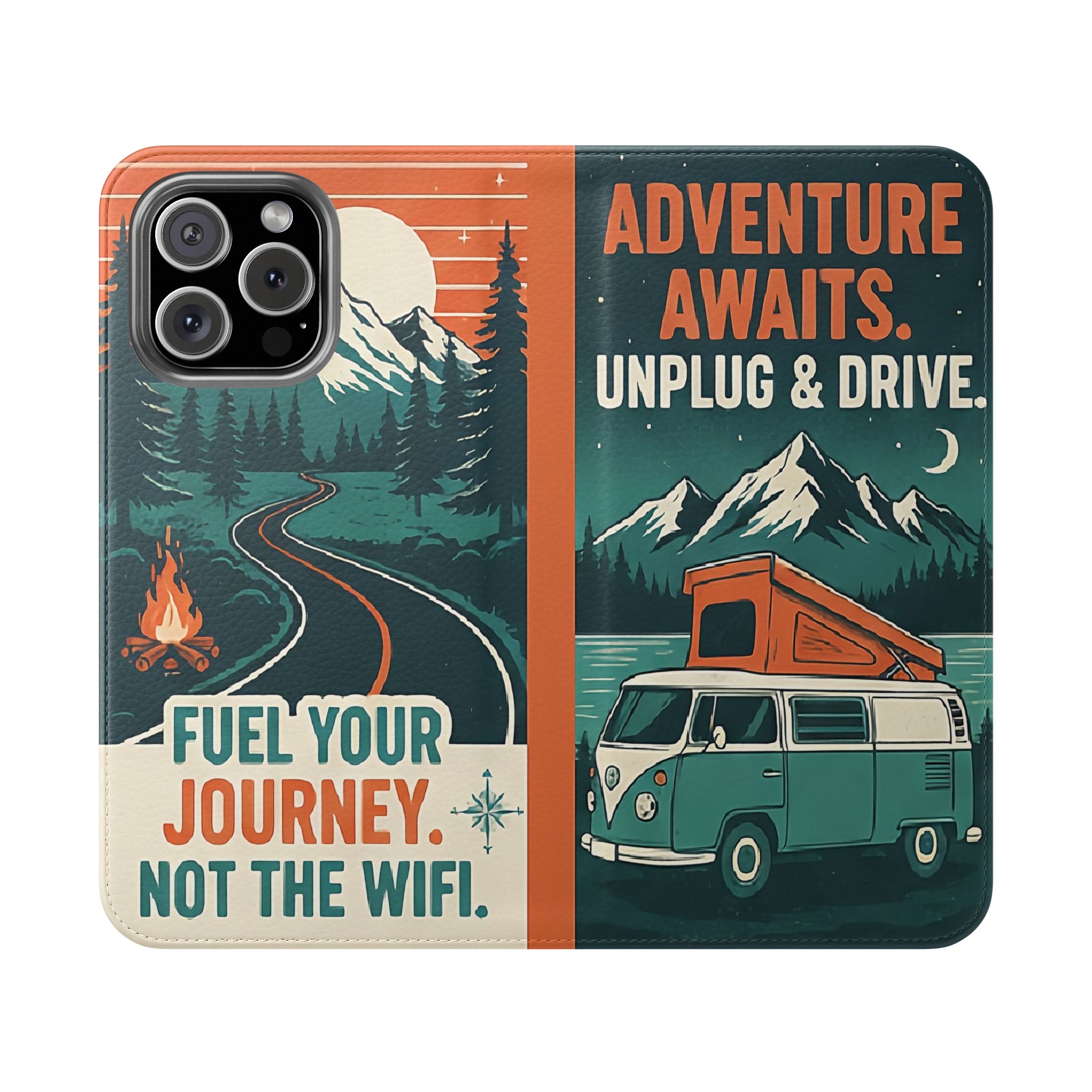 Flip Phone Case — "Adventure Awaits, Fuel Your Journey, Not the WiFi" Wallet Cover