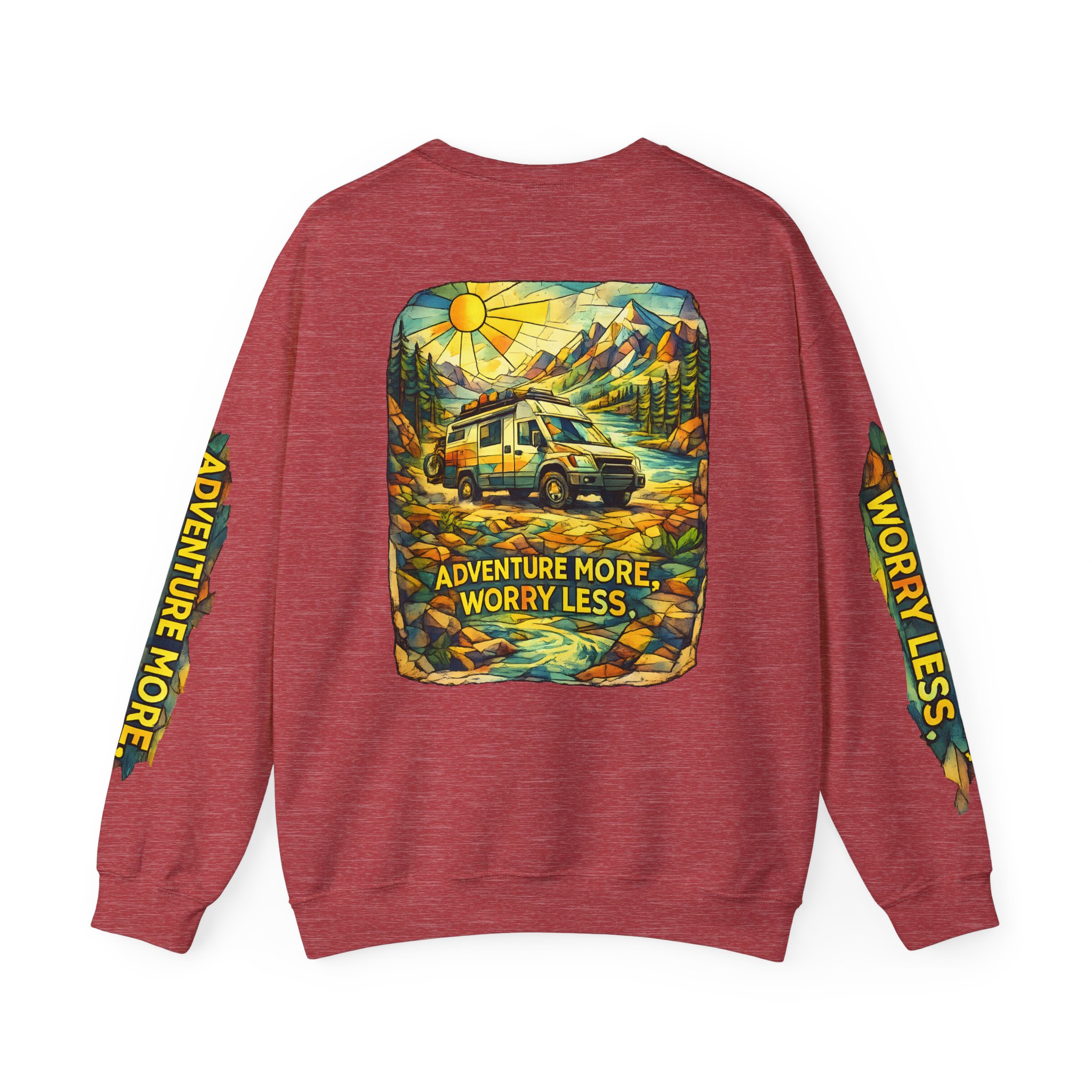 Unisex Heavy Blend™ Crewneck Sweatshirt — "Adventure More Worry Less" Design Cubic-Line