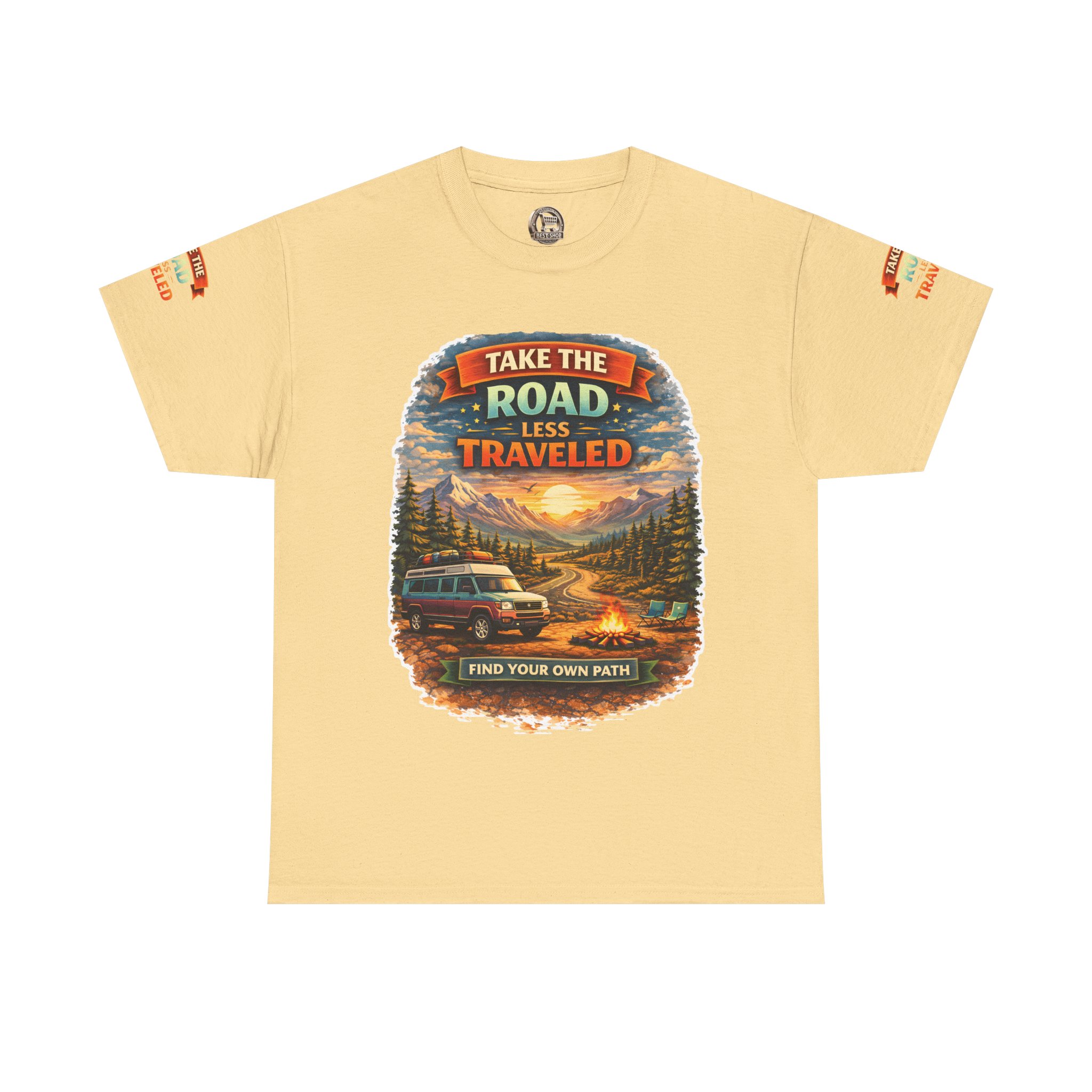 Unisex Heavy Cotton Tee — "Take The Road Less Traveled" Design Scenic-Line
