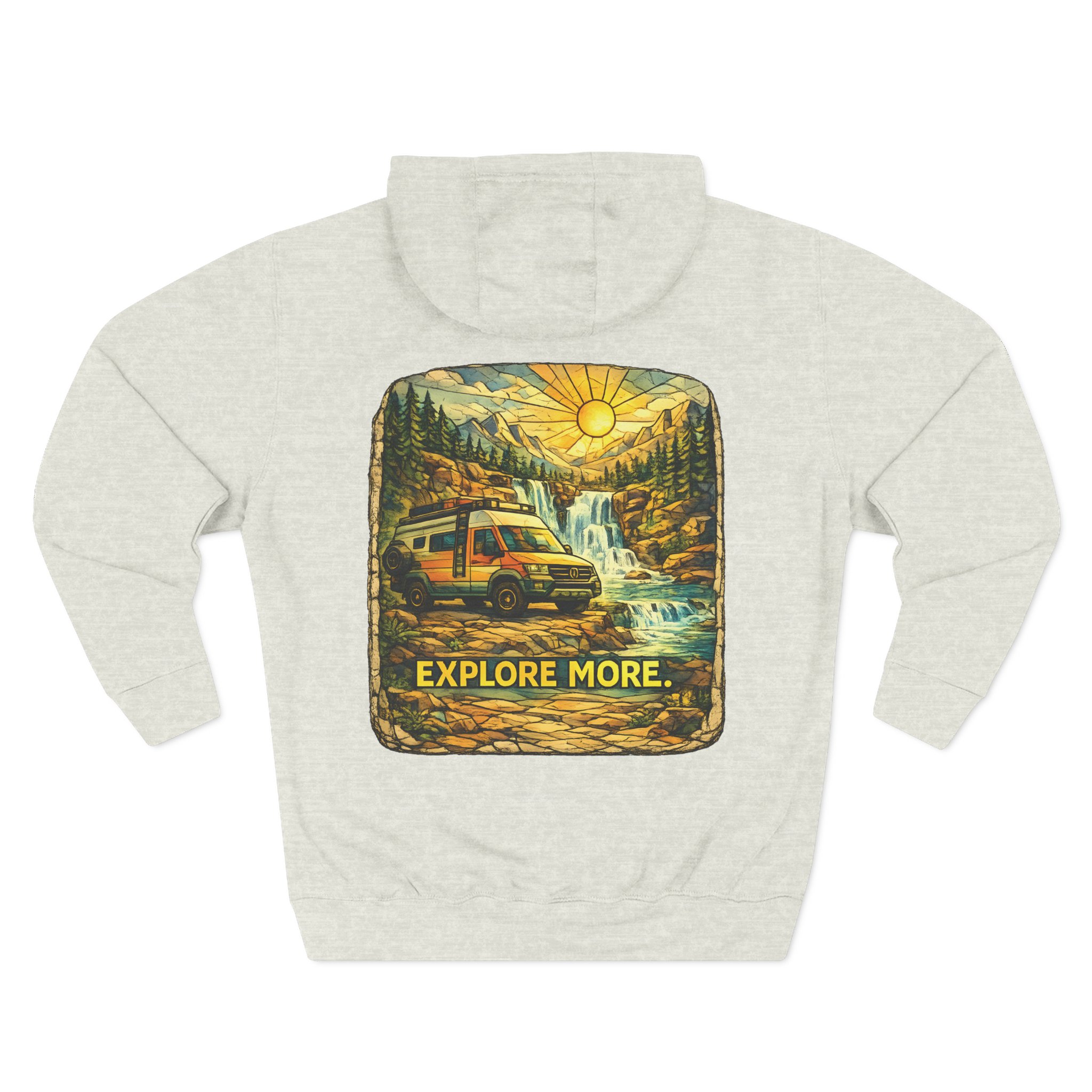 Three-Panel Fleece Hoodie - "Explore More" Design Cubic-Line