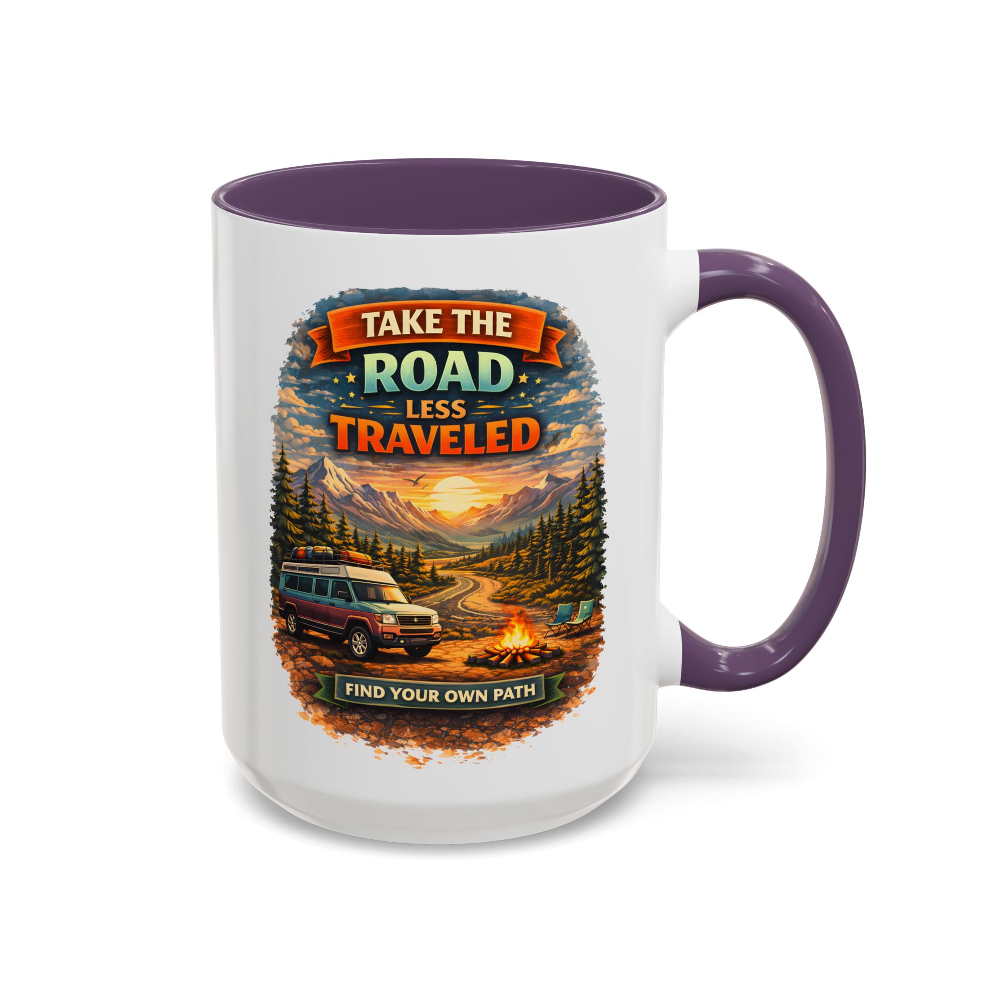 13689807115462172343_2048.jpeg Accent Coffee Mug (11, 15oz) — "Take The Road Less Traveled" Design Scenic-Line