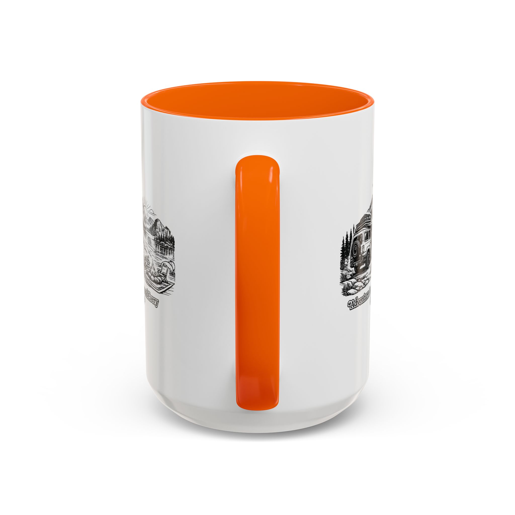 Accent Coffee Mug (11, 15oz) — "Adventure Awaits Around Every Corner" Design Minimal-Line