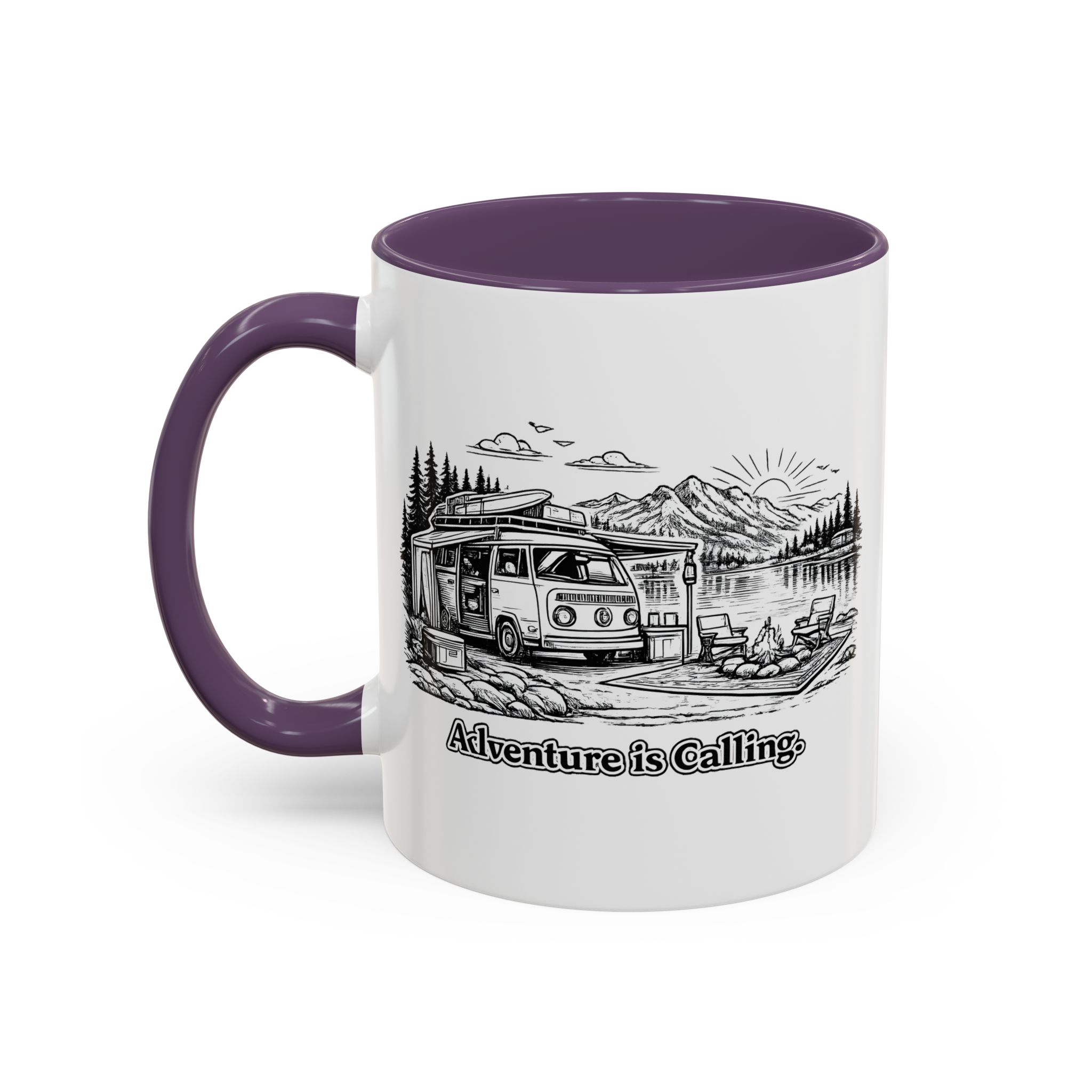 Accent Coffee Mug (11, 15oz) — "Adventure Is Calling" Design Minimal-Line