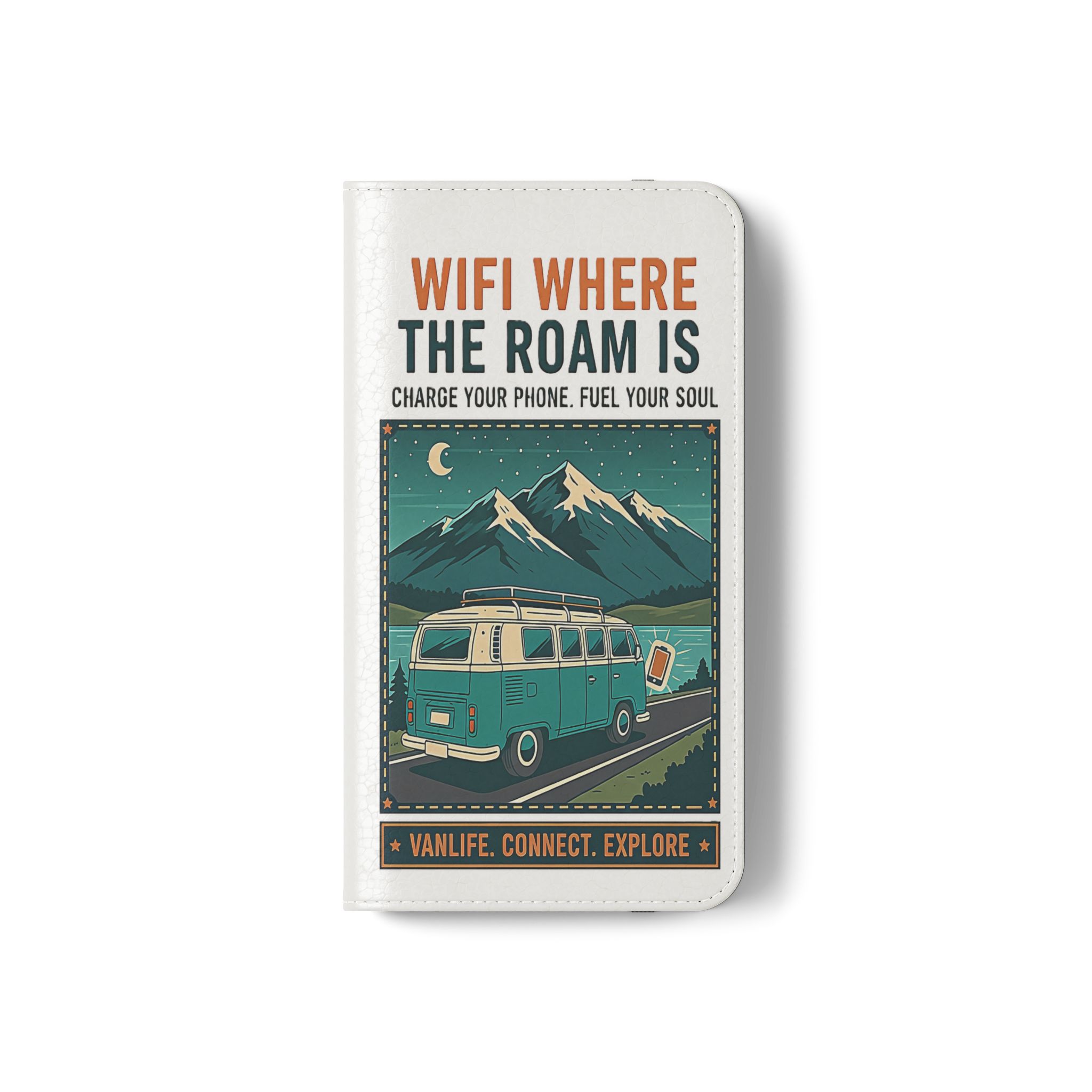 Flip Phone Case — “WiFi Where the Roam Is” Vanlife Wallet Case