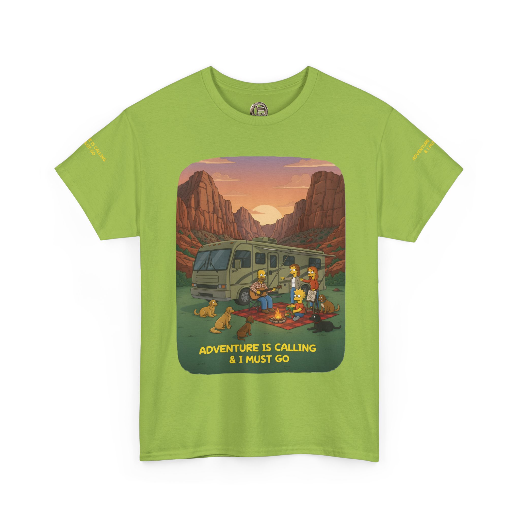 Unisex Heavy Cotton Tee — "Adventure Is Calling-I Must Go" Design Sitcom-Line