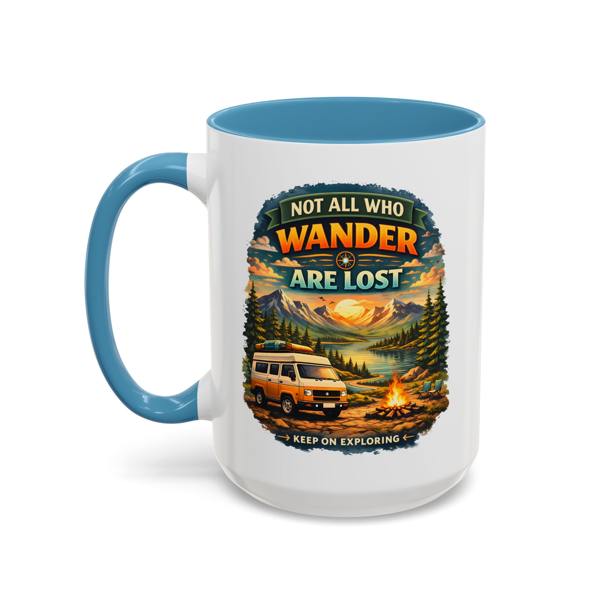 Accent Coffee Mug (11, 15oz) — "Not All Who Wander Are Lost" Design Scenic-Line