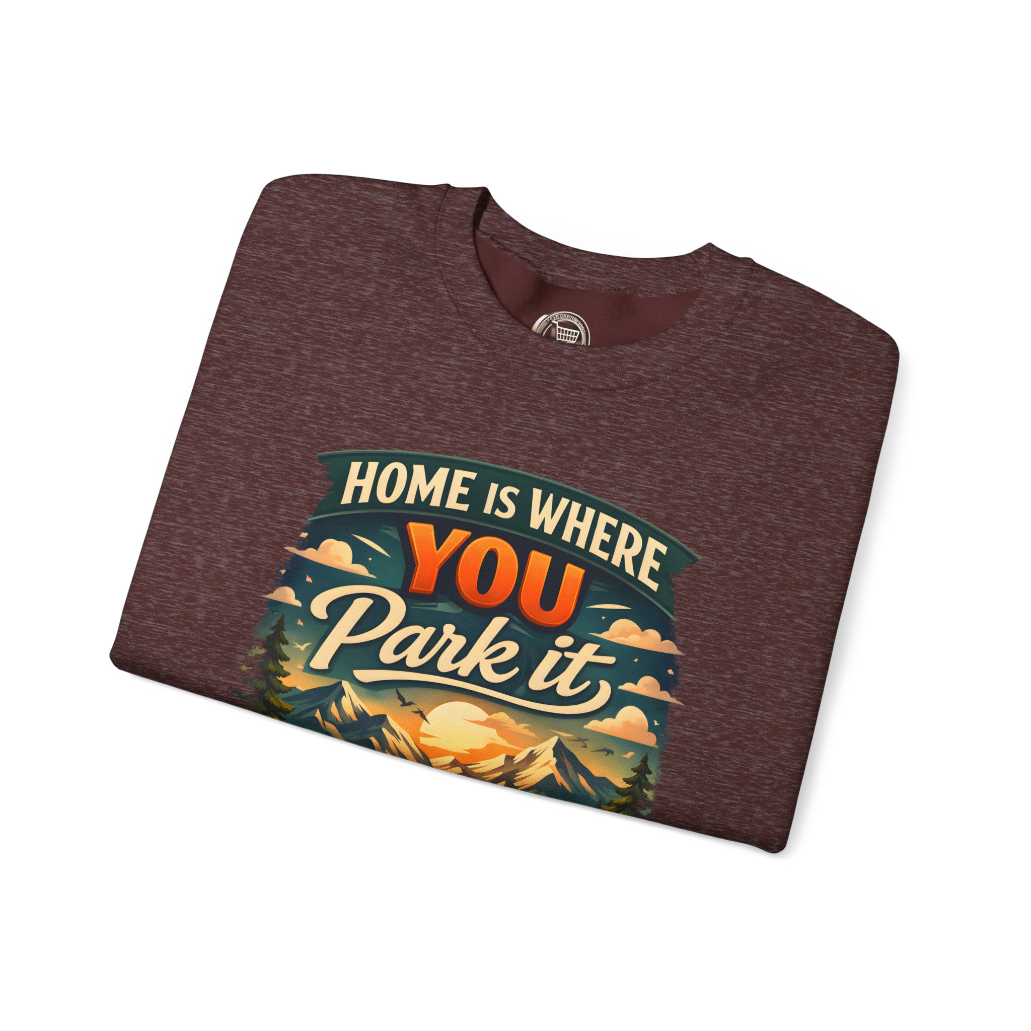 Unisex Heavy Blend™ Crewneck Sweatshirt — "Home Is Where You Park It" Design Scenic-Line