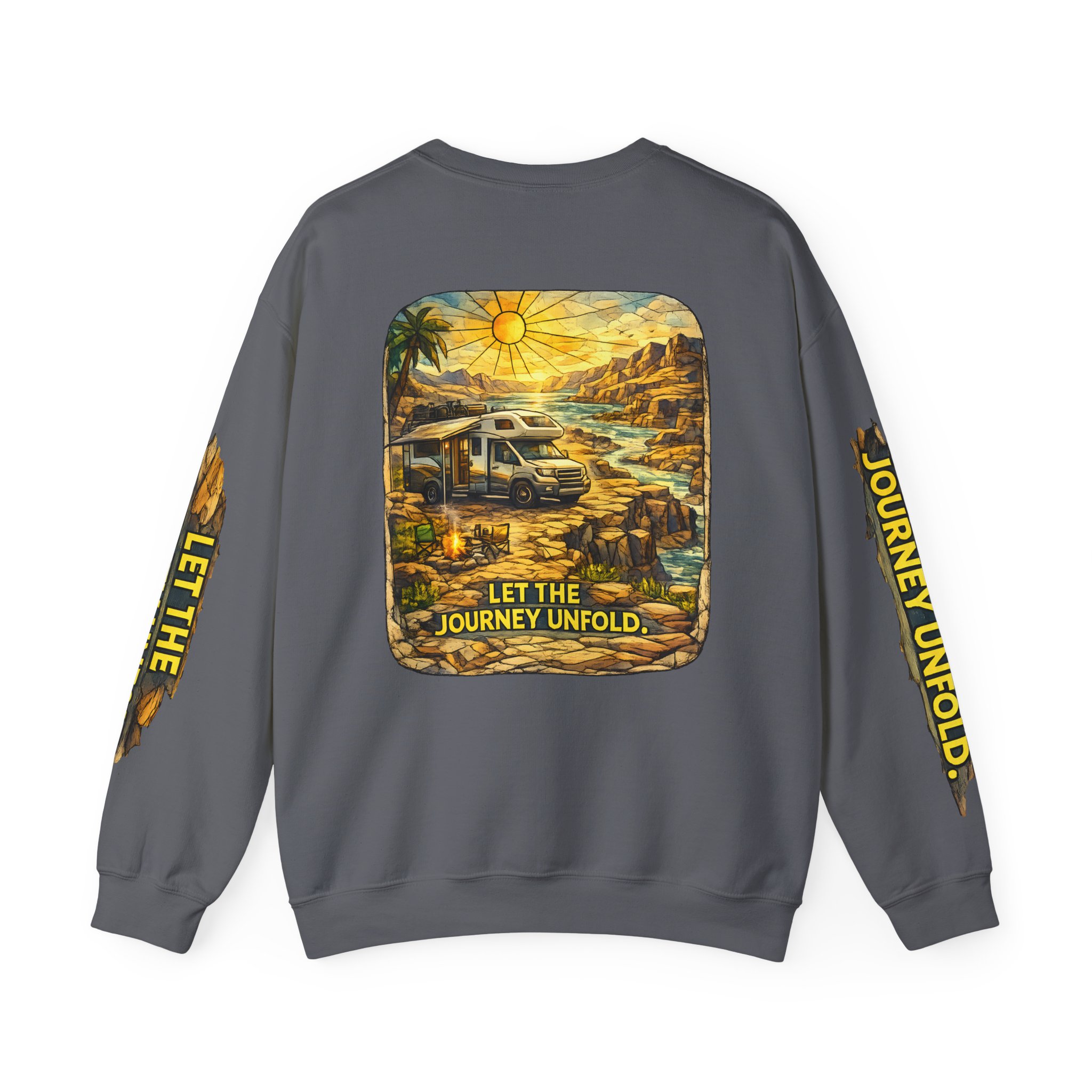 Unisex Heavy Blend™ Crewneck Sweatshirt — "Let The Journey Unfold" Design Cubic-Line