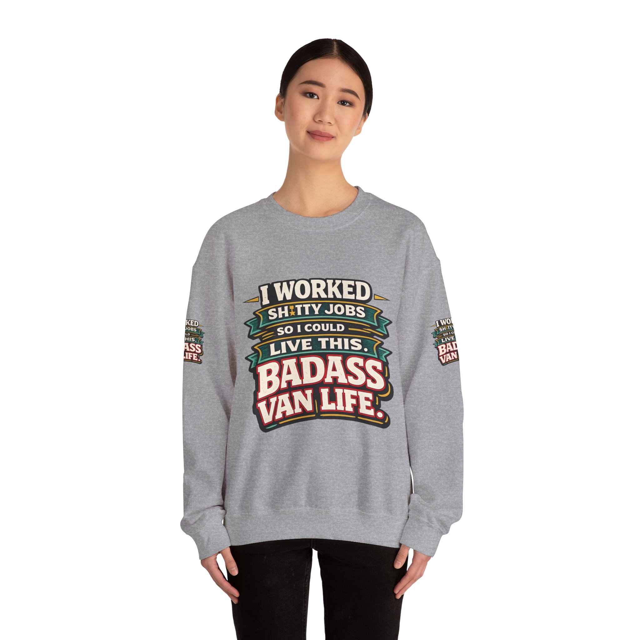 Unisex Heavy Blend™ Crewneck Sweatshirt — "I Worked Shitty Jobs" Design F**K-Line