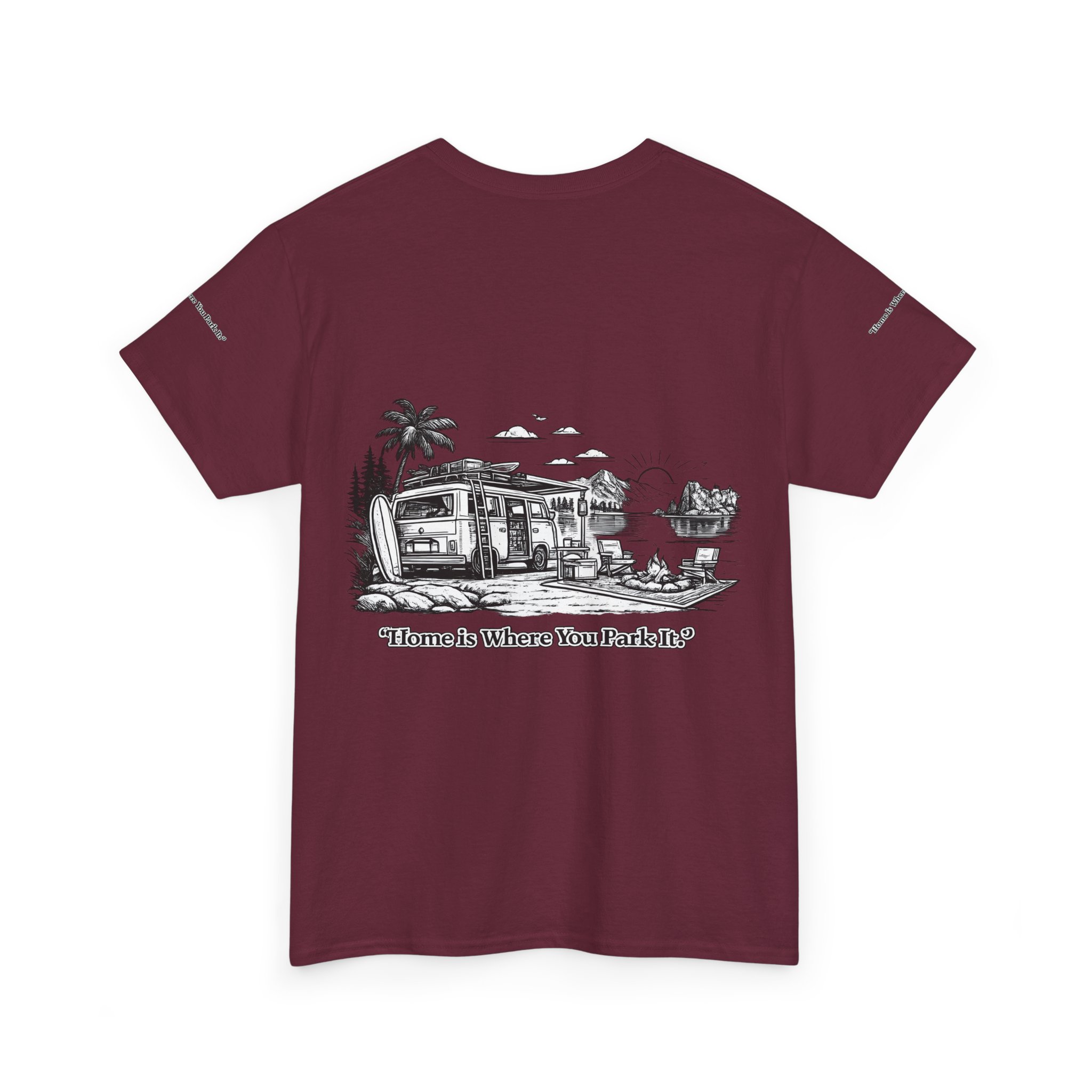 13713486722511857286_2048.jpeg Unisex Heavy Cotton Tee — "Home Is Where You Park It" Design Minimal-Line