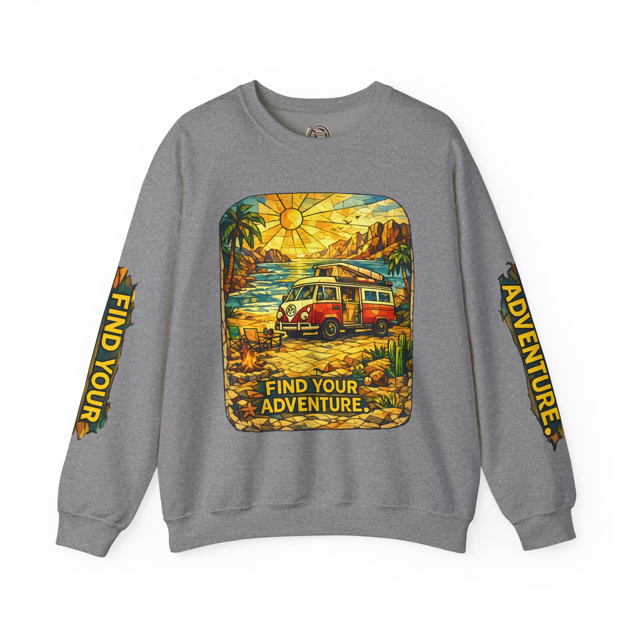 Unisex Heavy Blend™ Crewneck Sweatshirt — "Find Your Adventure" Design Cubic-Line