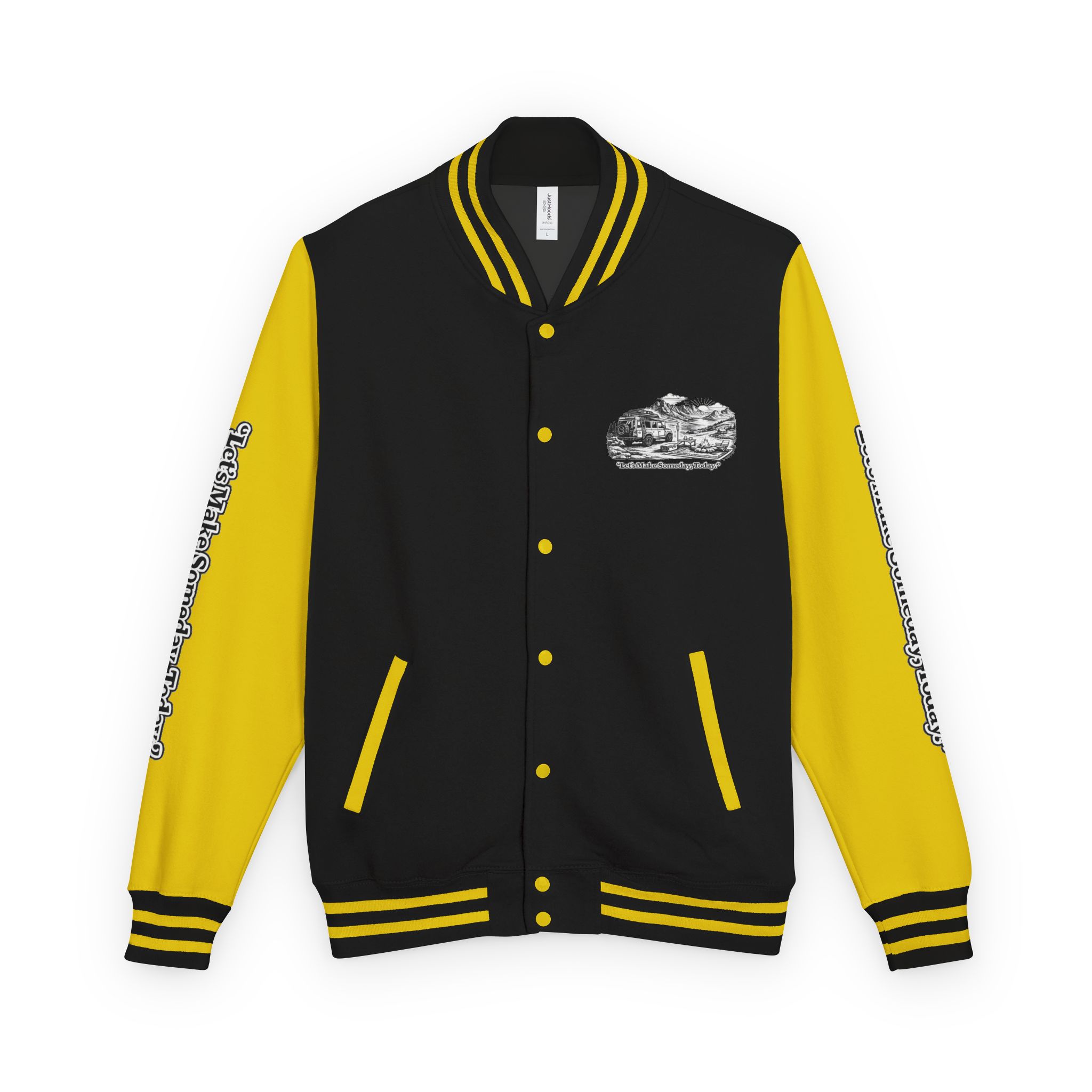 13715904438780996765_2048-1.jpeg Unisex Heavyweight Letterman Jacket — "Lets make Someday, Today?" Travel Varsity Coat