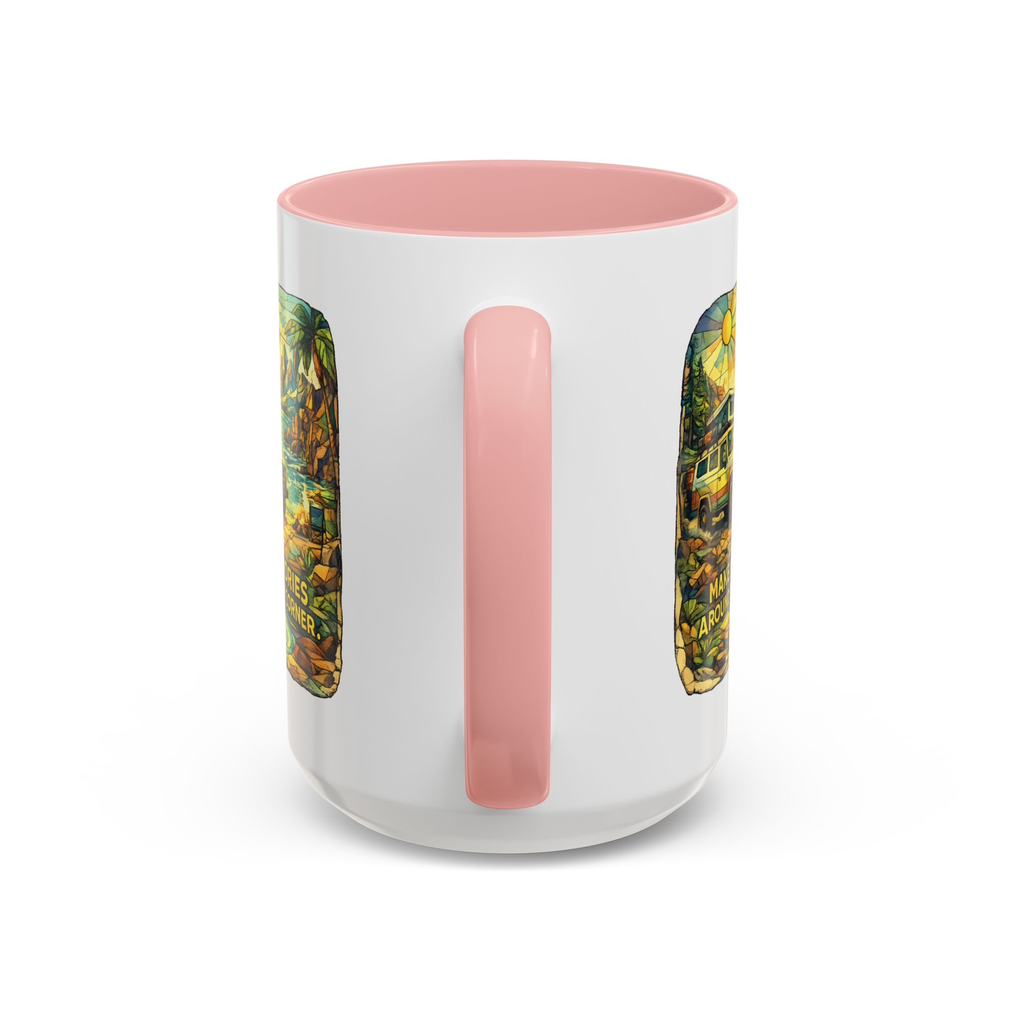 Accent Coffee Mug (11, 15oz) — "Make Memories Around Every Corner" Design Cubic-Line