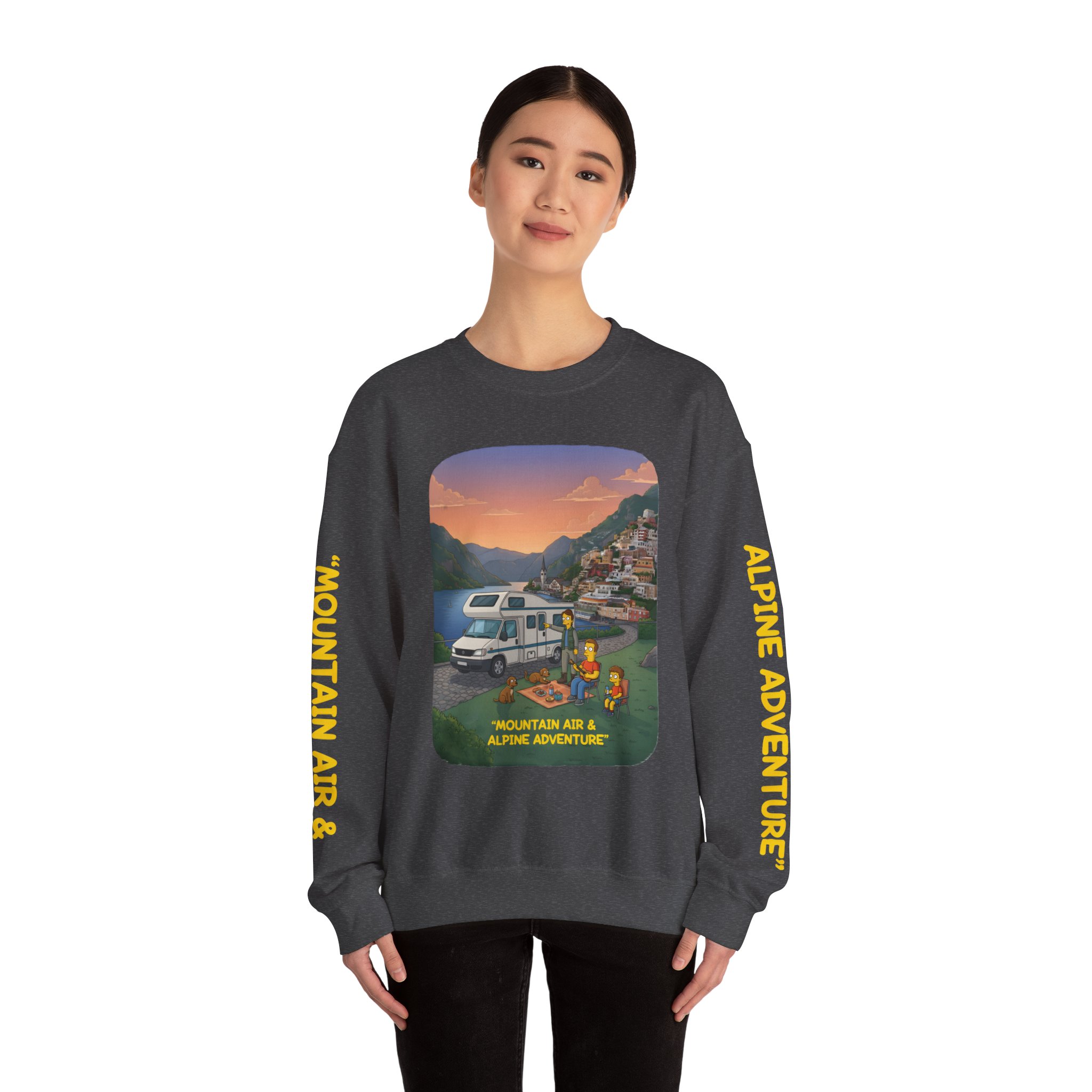 Unisex Heavy Blend™ Crewneck Sweatshirt — "Mountain Air-Alpine Adventure" Design Sitcom-Line