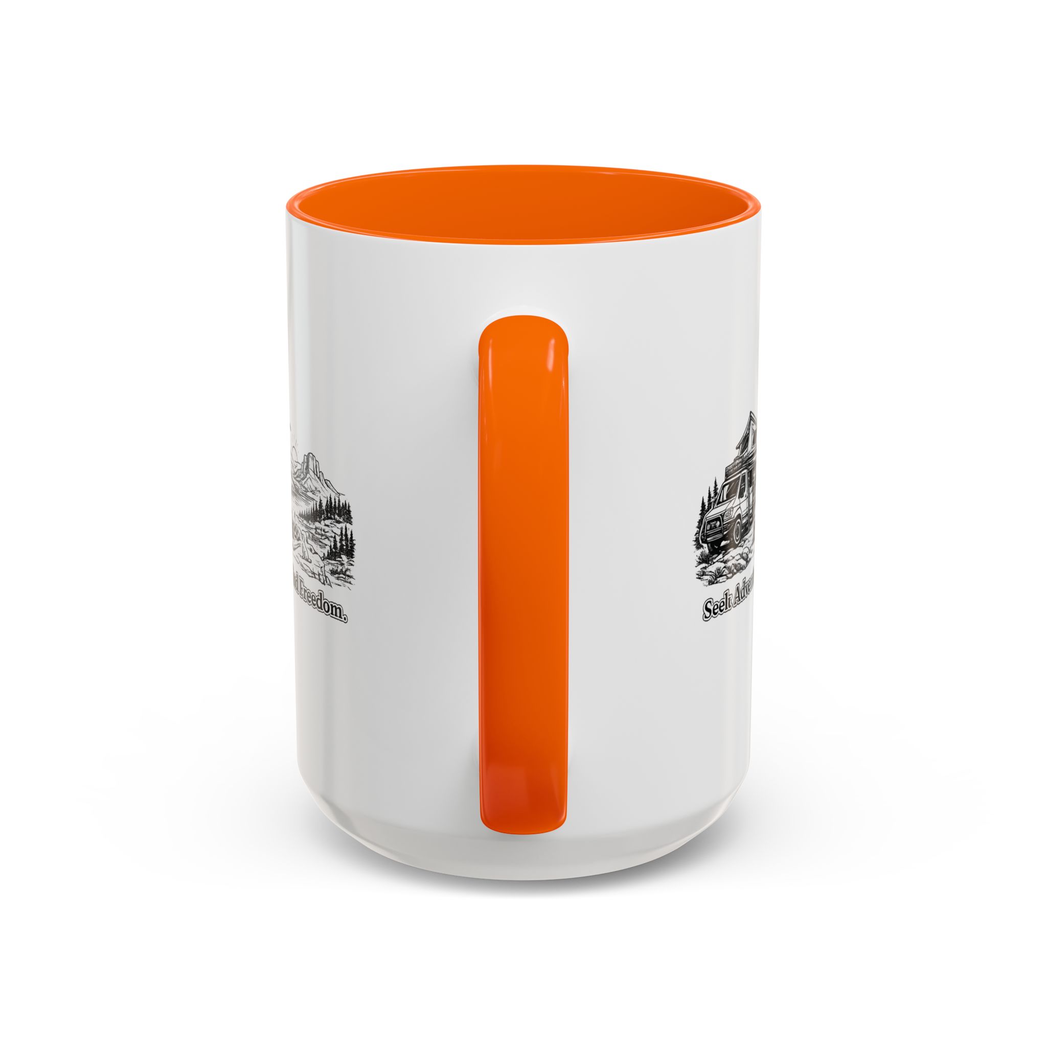 Accent Coffee Mug (11, 15oz) — "Seek Adventure, Find Freedom" Design Minimal-Line
