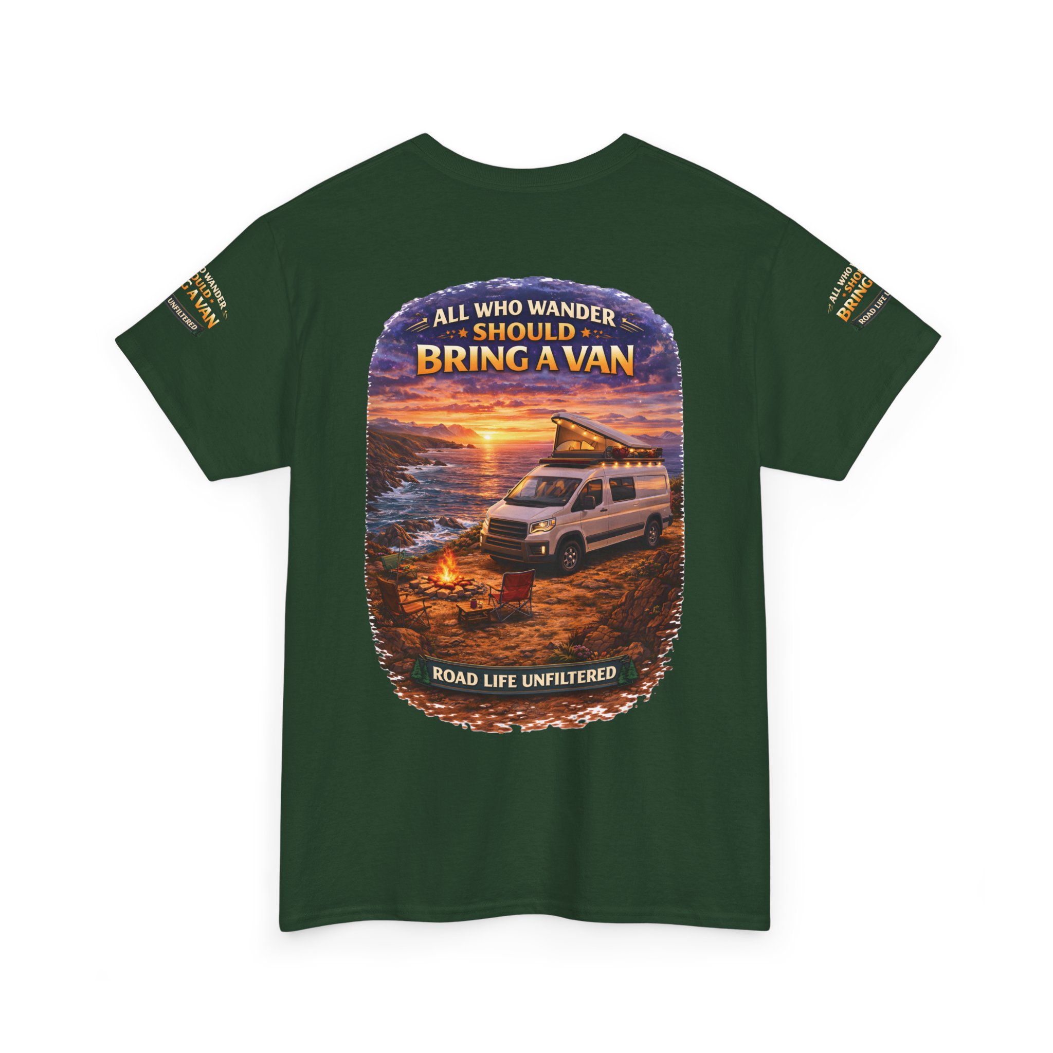 Unisex Heavy Cotton Tee — "All Who wander Should Bring A Van" Design Scenic-Line