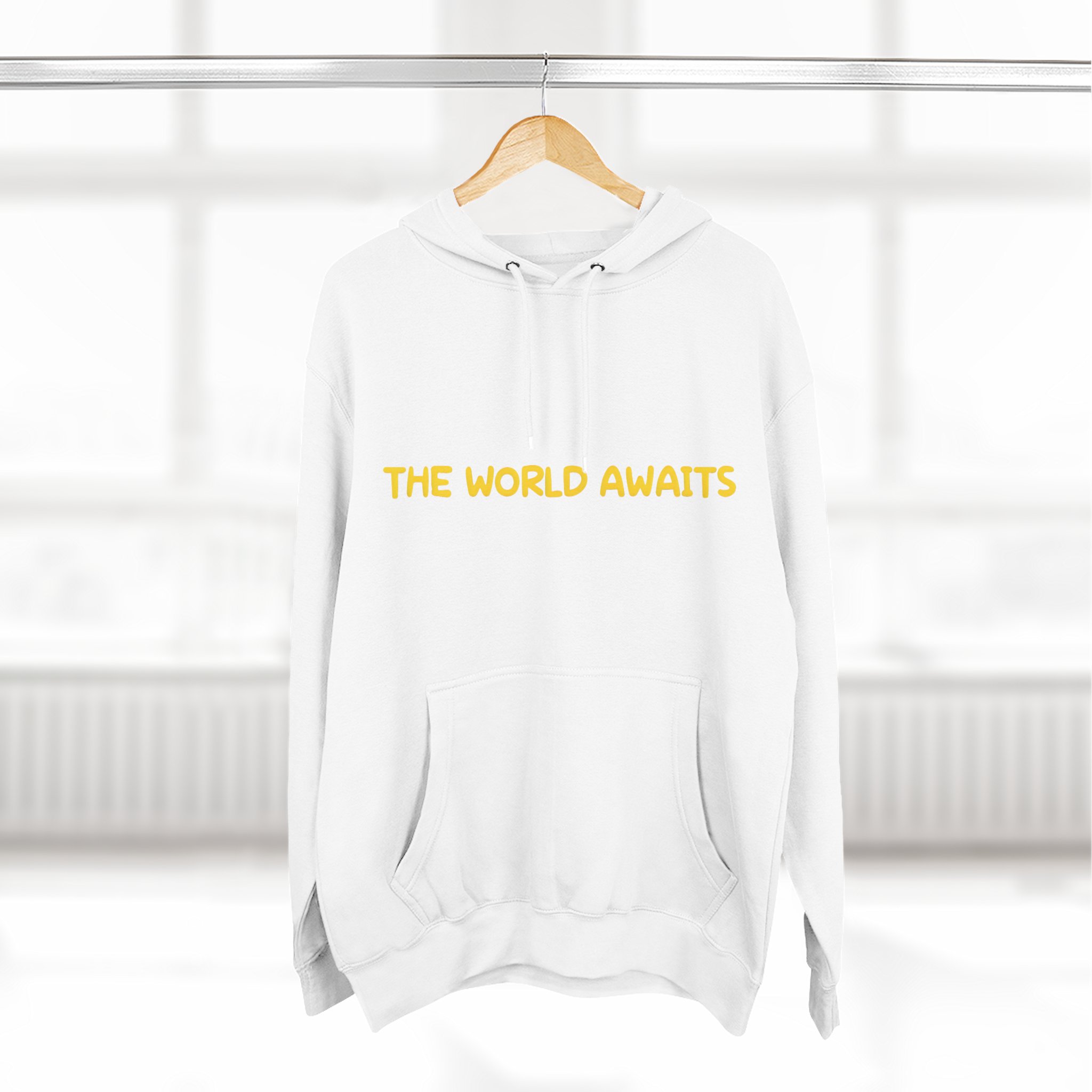 Three-Panel Fleece Hoodie - "The World Awaits" Design Sitcom-Line
