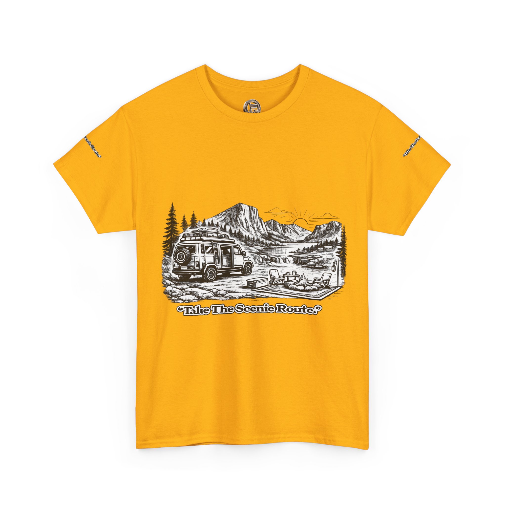 Unisex Heavy Cotton Tee — "Take The Scenic Route" Design Minimal-Line