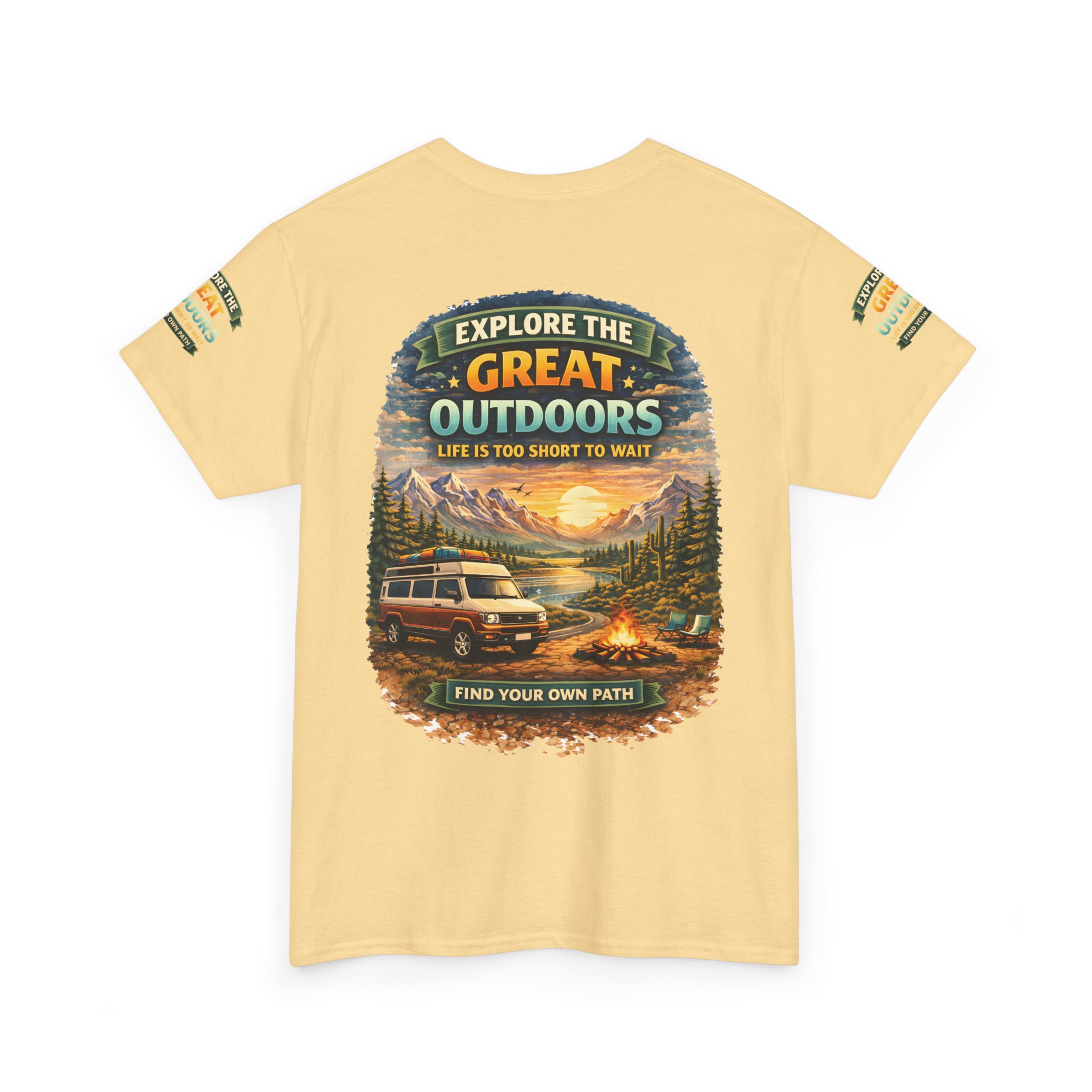 Unisex Heavy Cotton Tee — "Explore The Great Outdoors" Design Scenic-Line