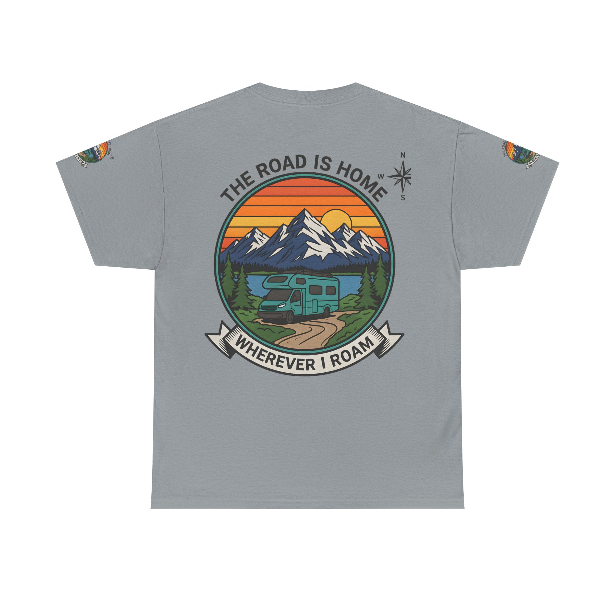 Unisex Heavy Cotton Tee  — 'The Road Is Home, Wherever I Roam' Retro Camper Tee