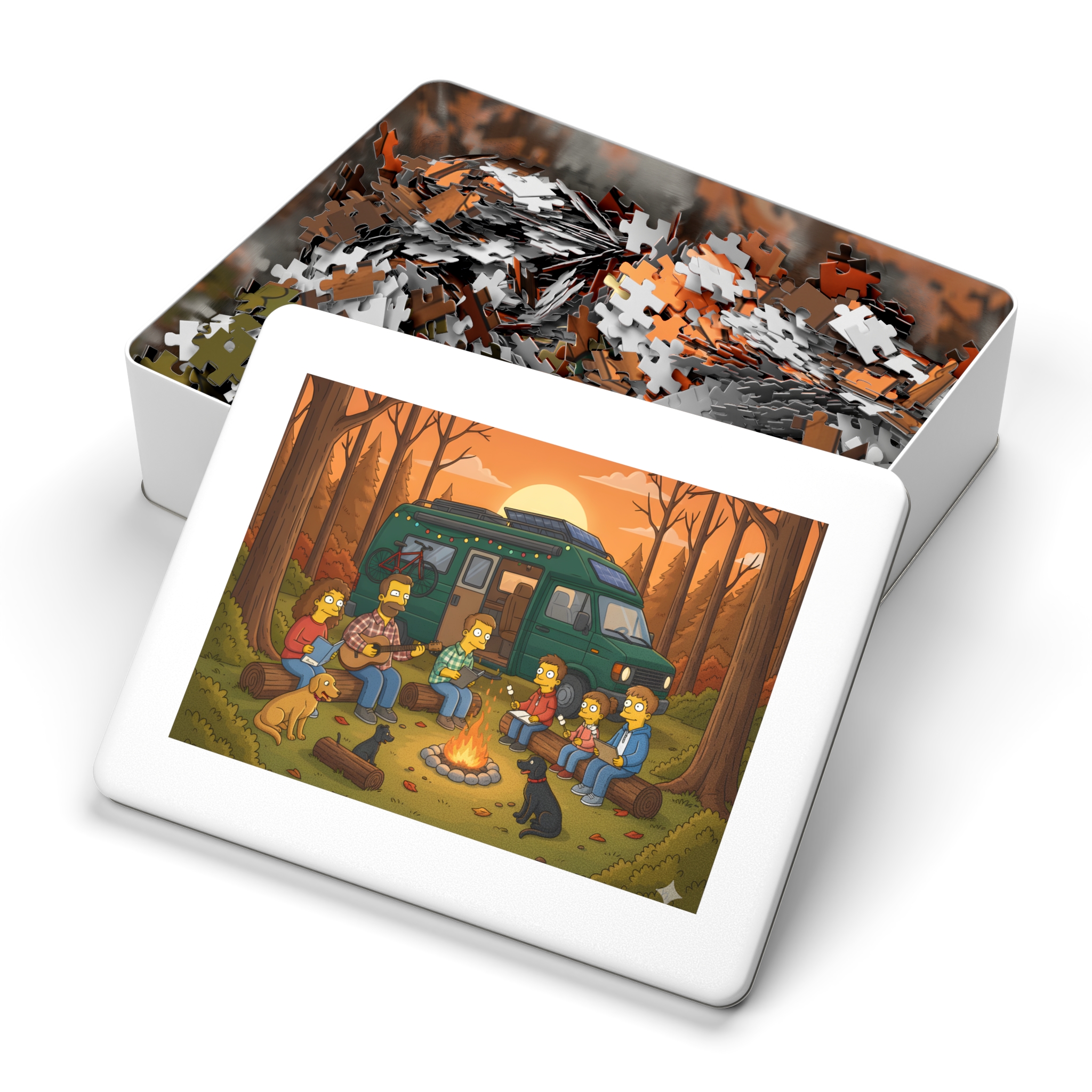 Jigsaw Puzzle with Tin — Scenic Camper Van Campfire