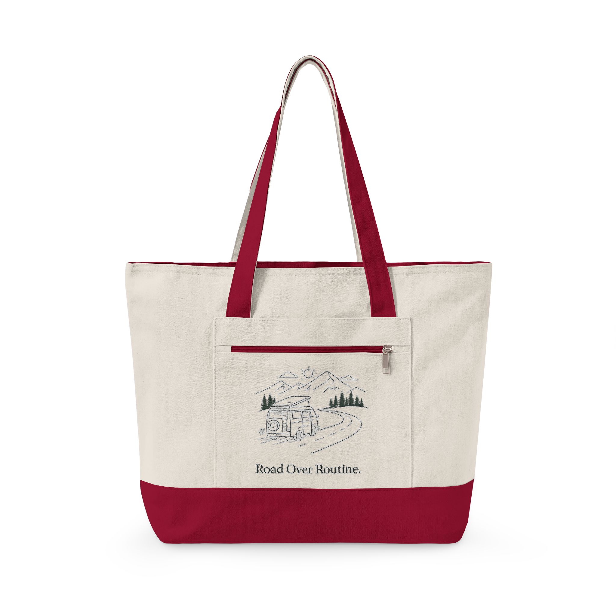 Zippered Canvas Tote — "Road Over Routine" (Design Minimal-Line)