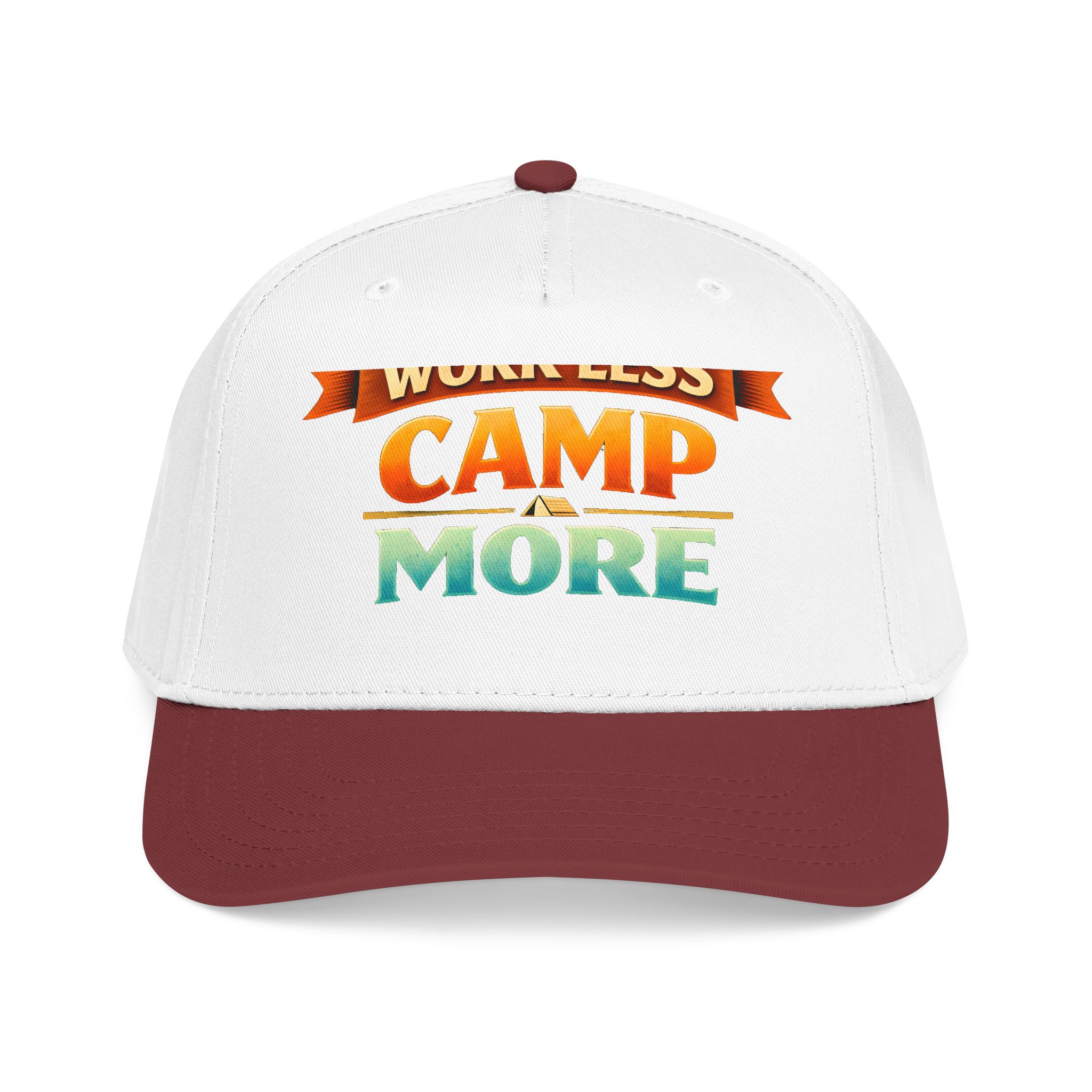 Baseball Cap - "Work Less-Camp More" Design Scenic-Line