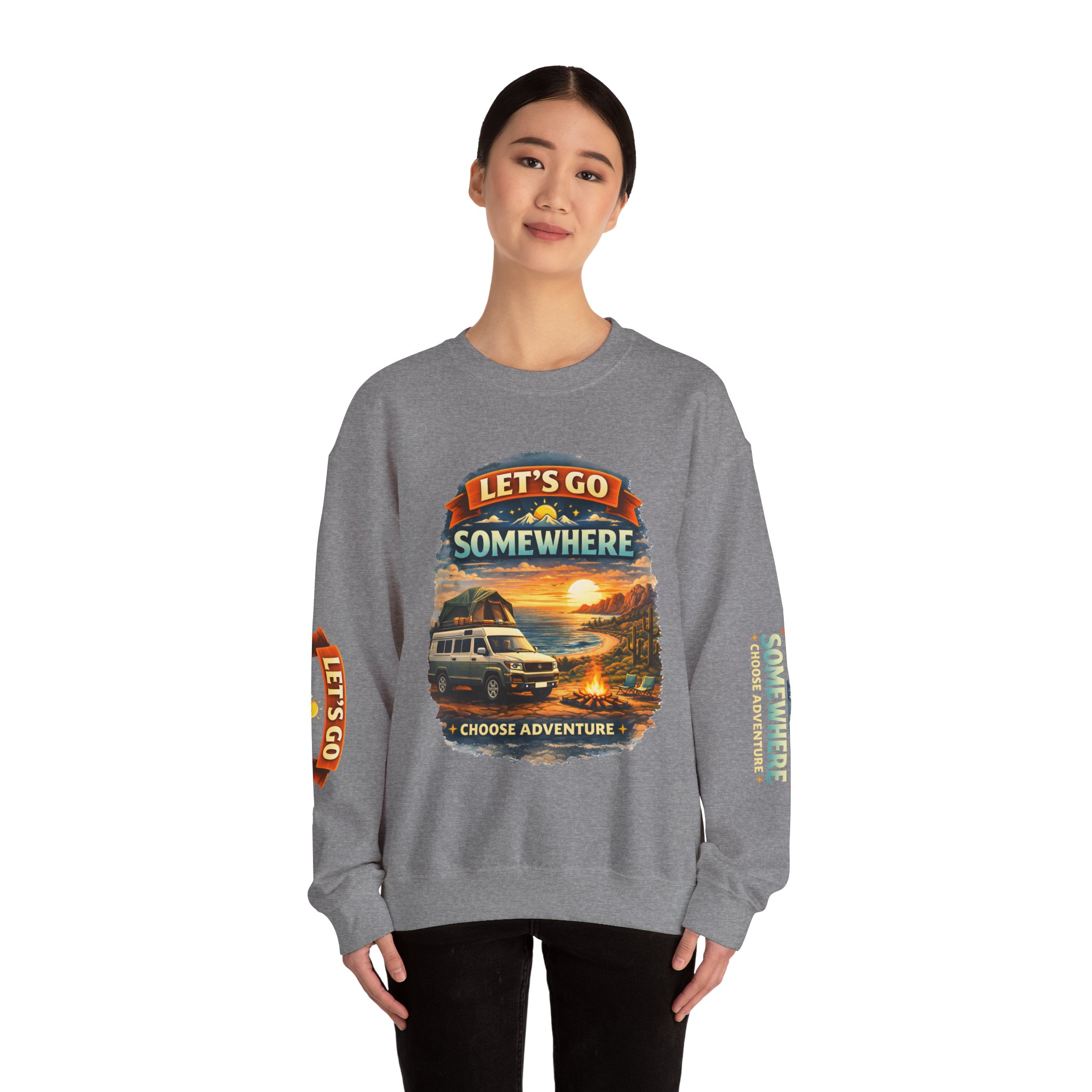 Unisex Heavy Blend™ Crewneck Sweatshirt — "Lets Go Somewhere" Design Scenic-Line
