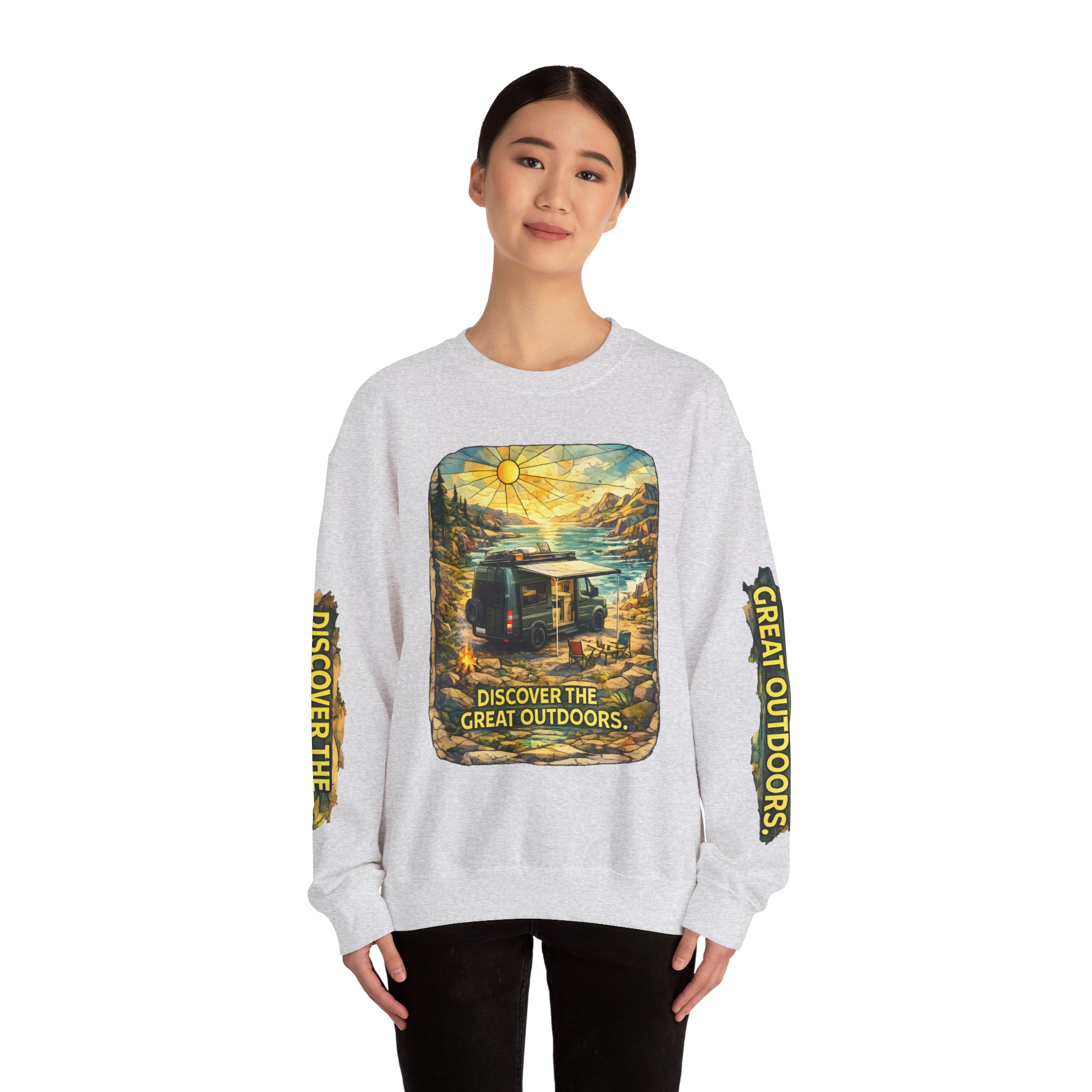 Unisex Heavy Blend™ Crewneck Sweatshirt — "Discover The Great Outdoors" Design Cubic-Line