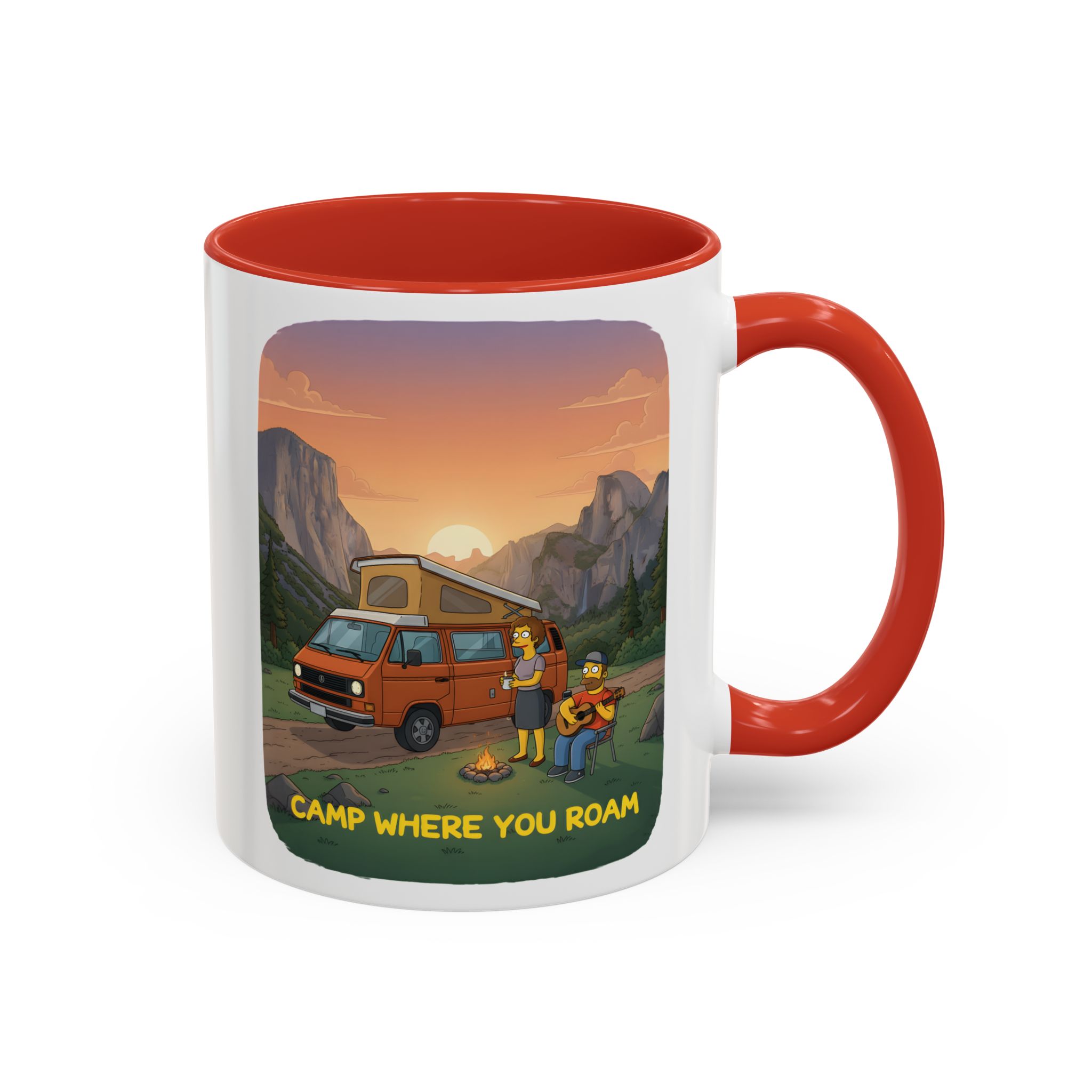 Accent Coffee Mug (11, 15oz) — "Camp Where You Roam" Design Sitcom-Line