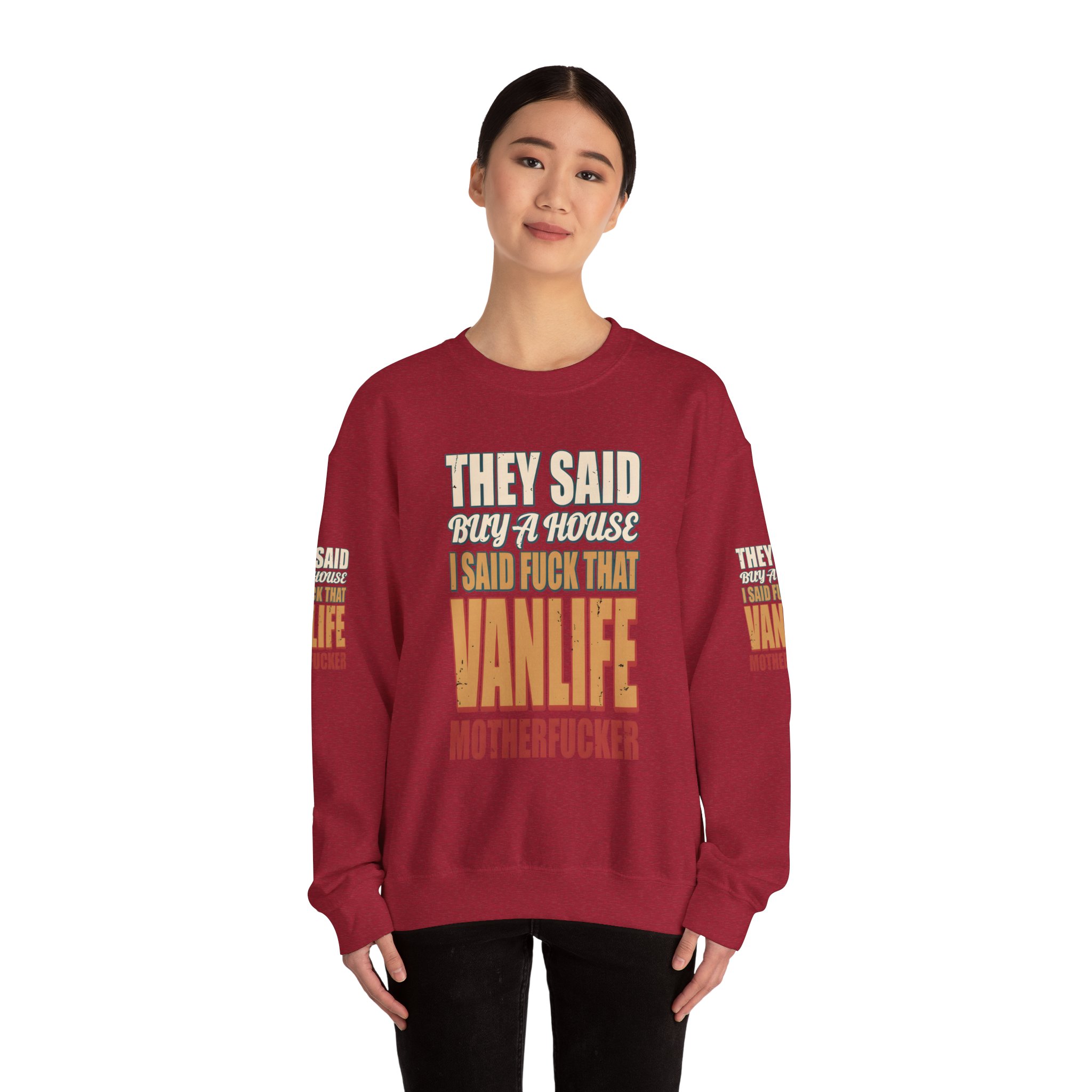 Unisex Heavy Blend™ Crewneck Sweatshirt — "They Said Buy A House" Design F**K-Line