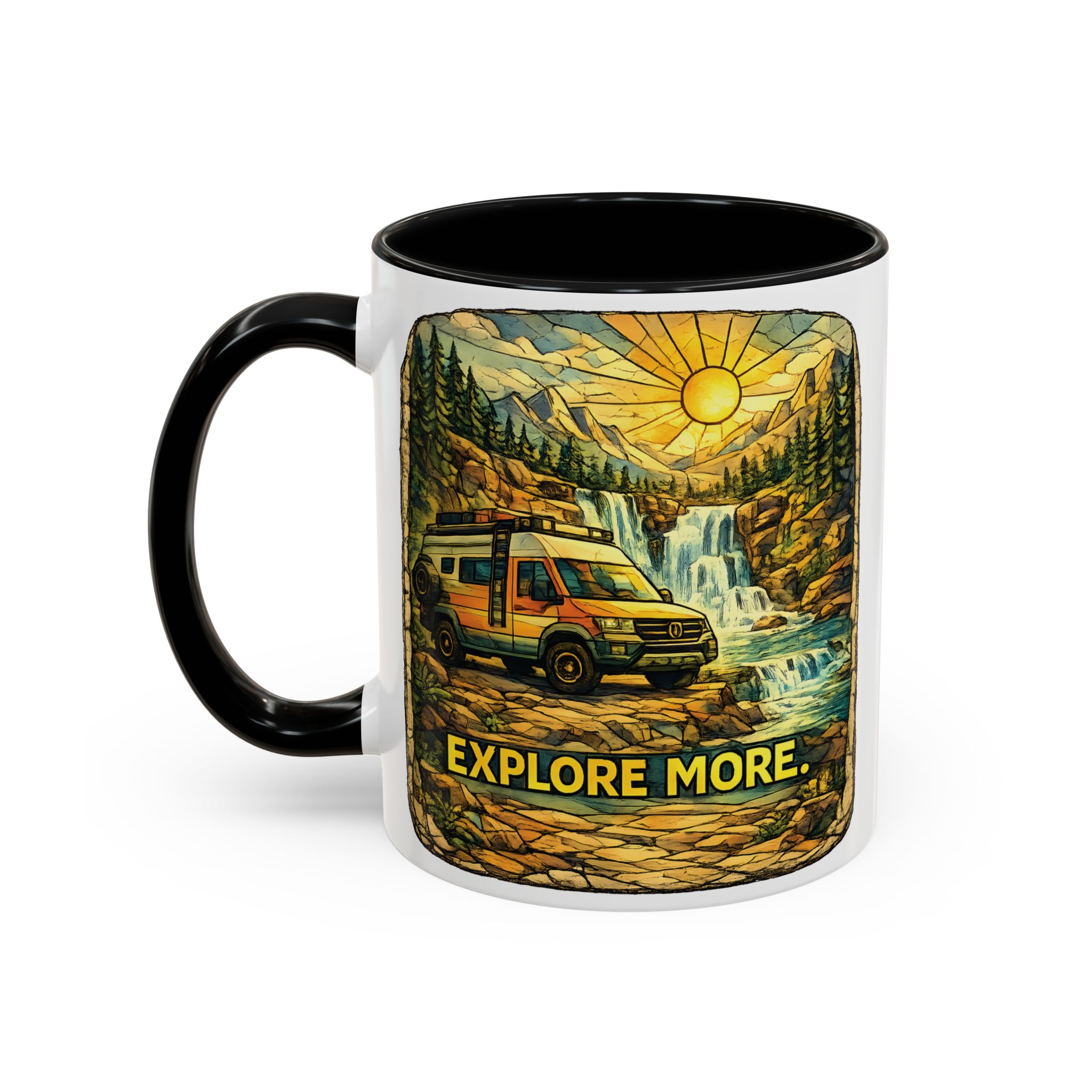 Accent Coffee Mug (11, 15oz) — "Explore More" Design Cubic-Line