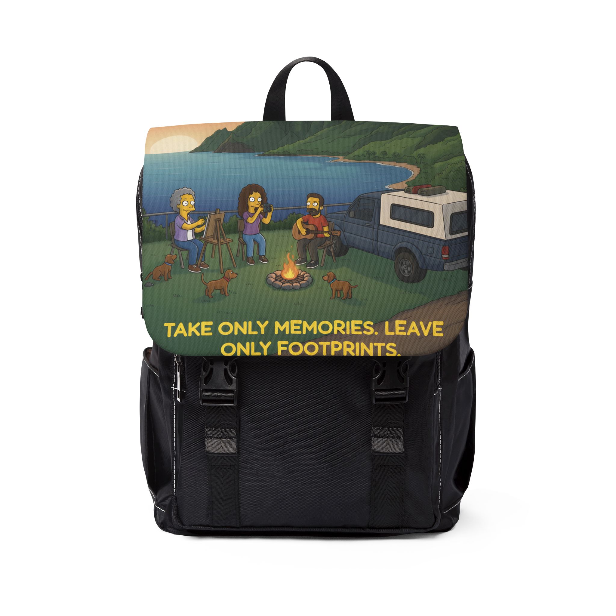 Unisex Casual Shoulder Backpack — "Take Only Memories-Leave Only Footprints" Design Sitcom-Line