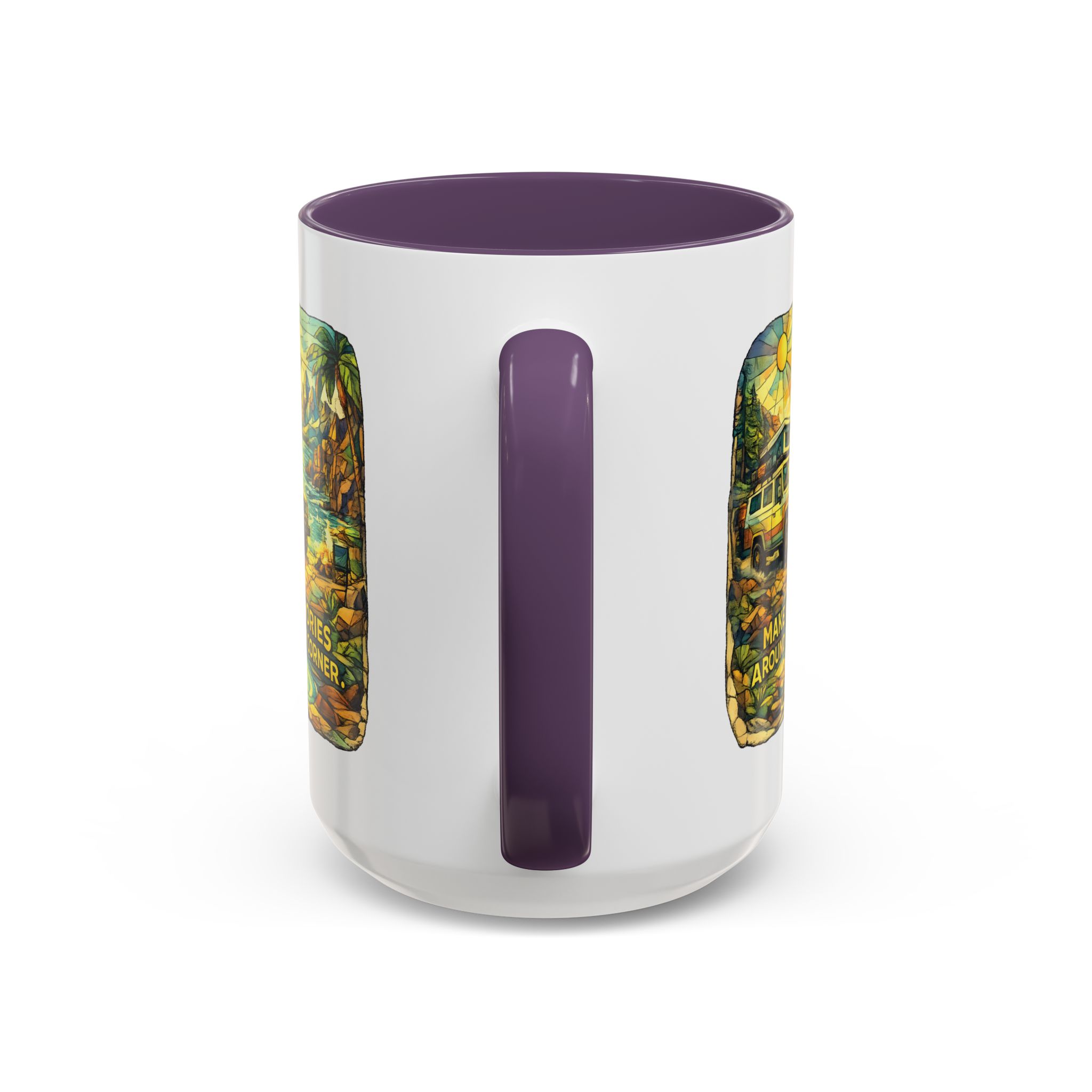 Accent Coffee Mug (11, 15oz) — "Make Memories Around Every Corner" Design Cubic-Line