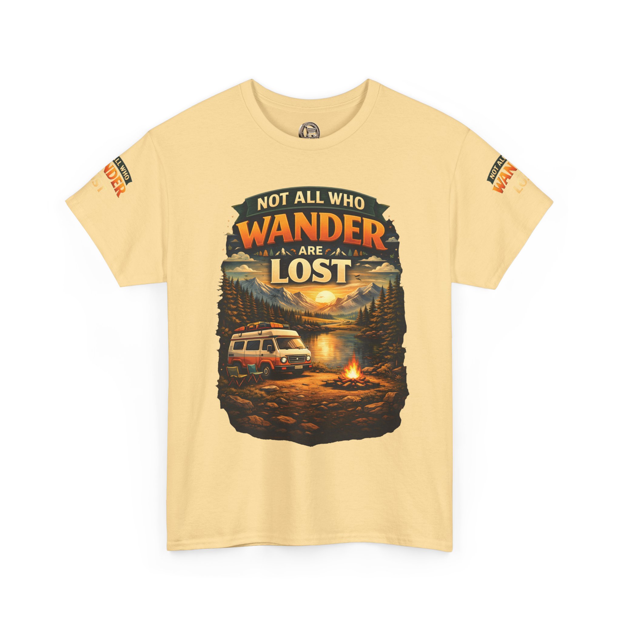 Unisex Heavy Cotton Tee — "Not All Who Wander Are Lost" Design Scenic-Line