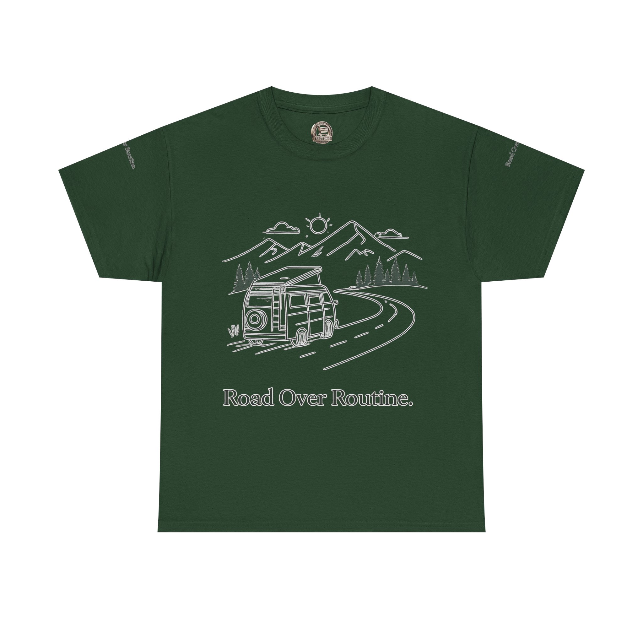 Unisex Heavy Cotton Tee — "Road Over Routine" Design Minimal-Line