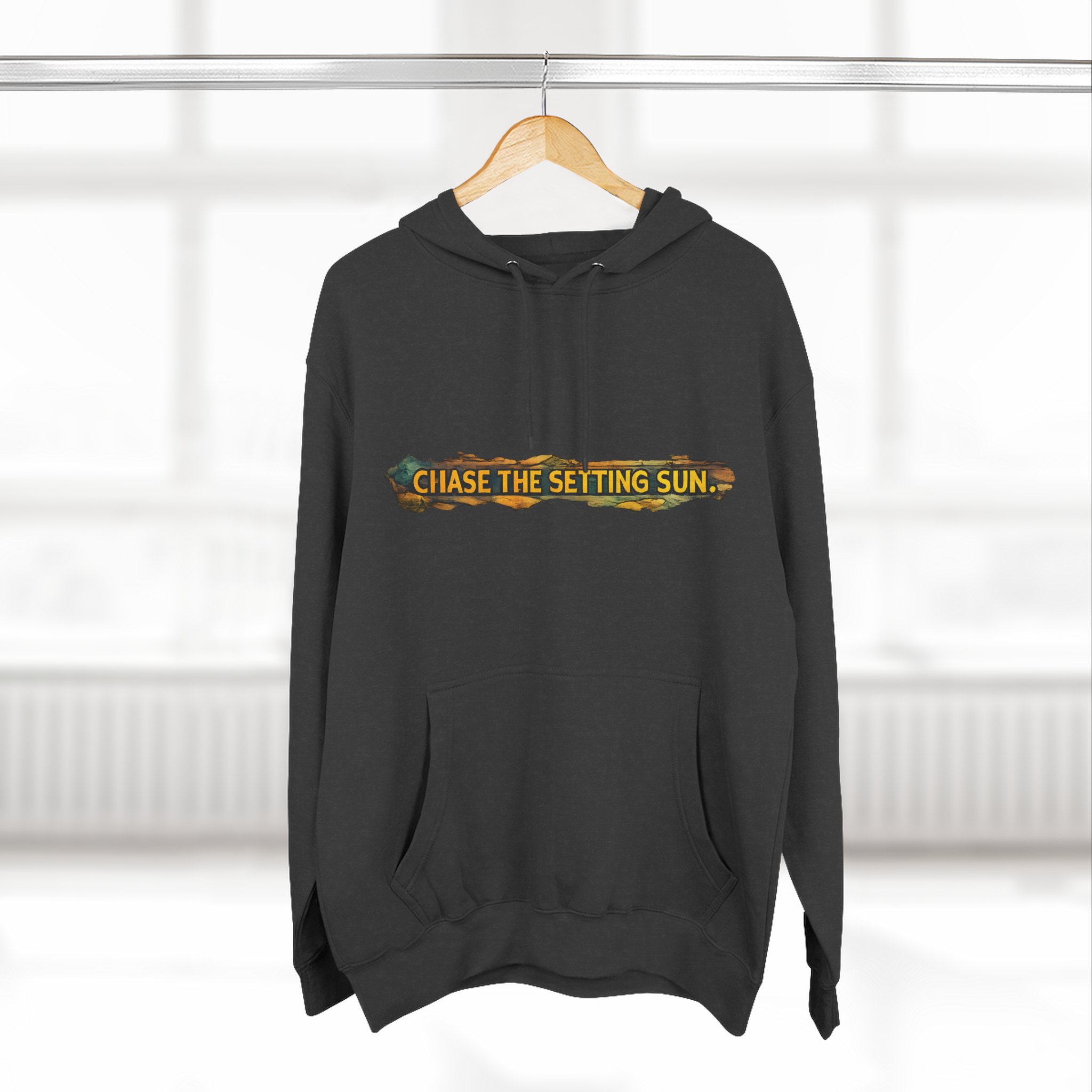 Three-Panel Fleece Hoodie - "Chase The Settings Sun" Design Cubic-Line