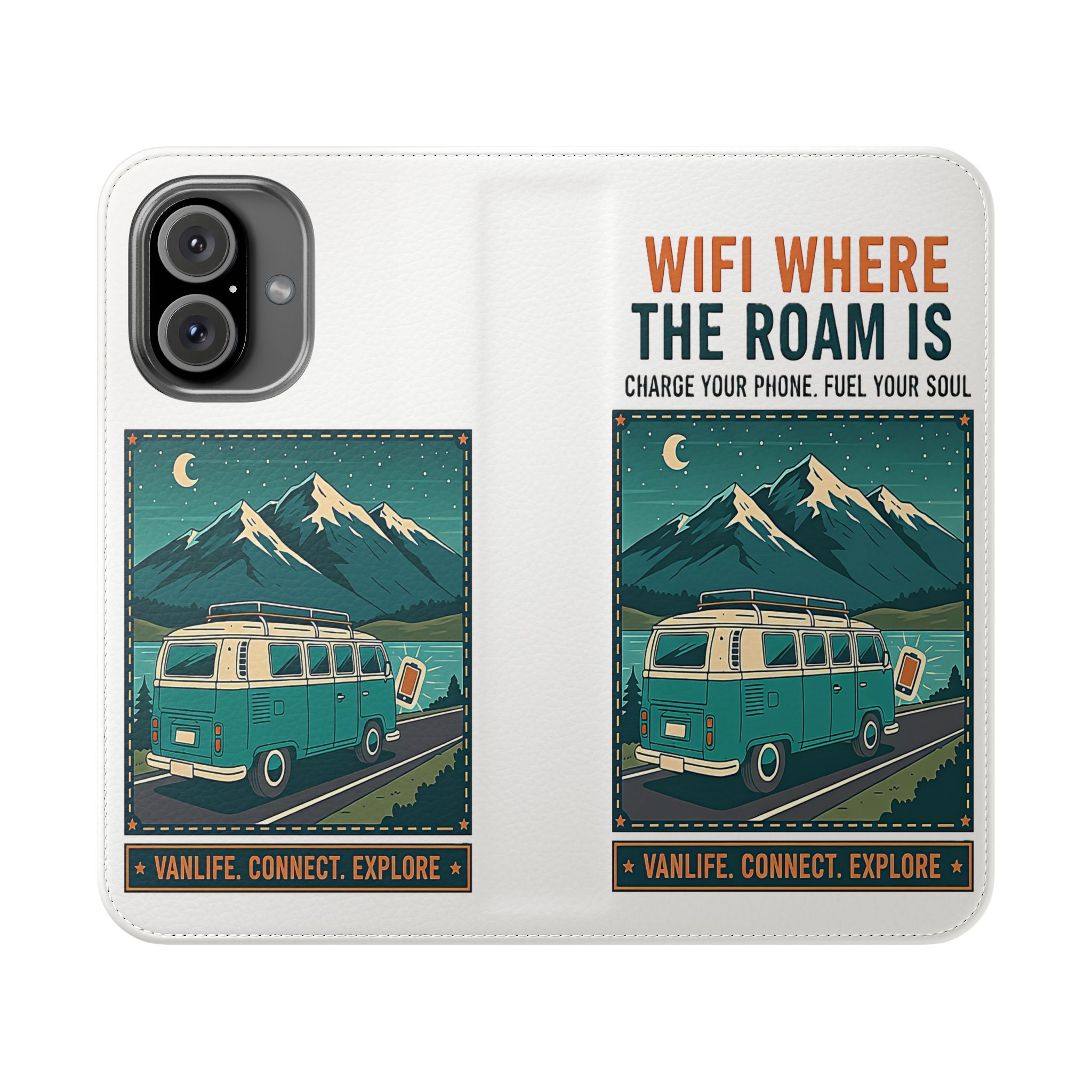 Flip Phone Case — “WiFi Where the Roam Is” Vanlife Wallet Case