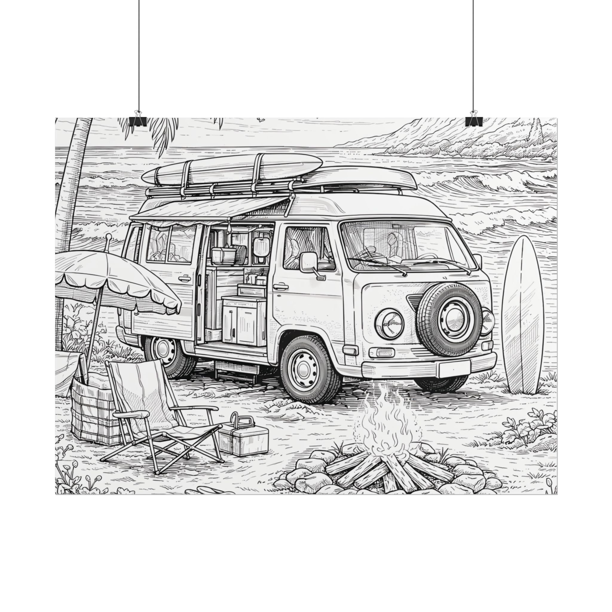 Campervan Poster — Vintage RV Camping Landscape Wall Art