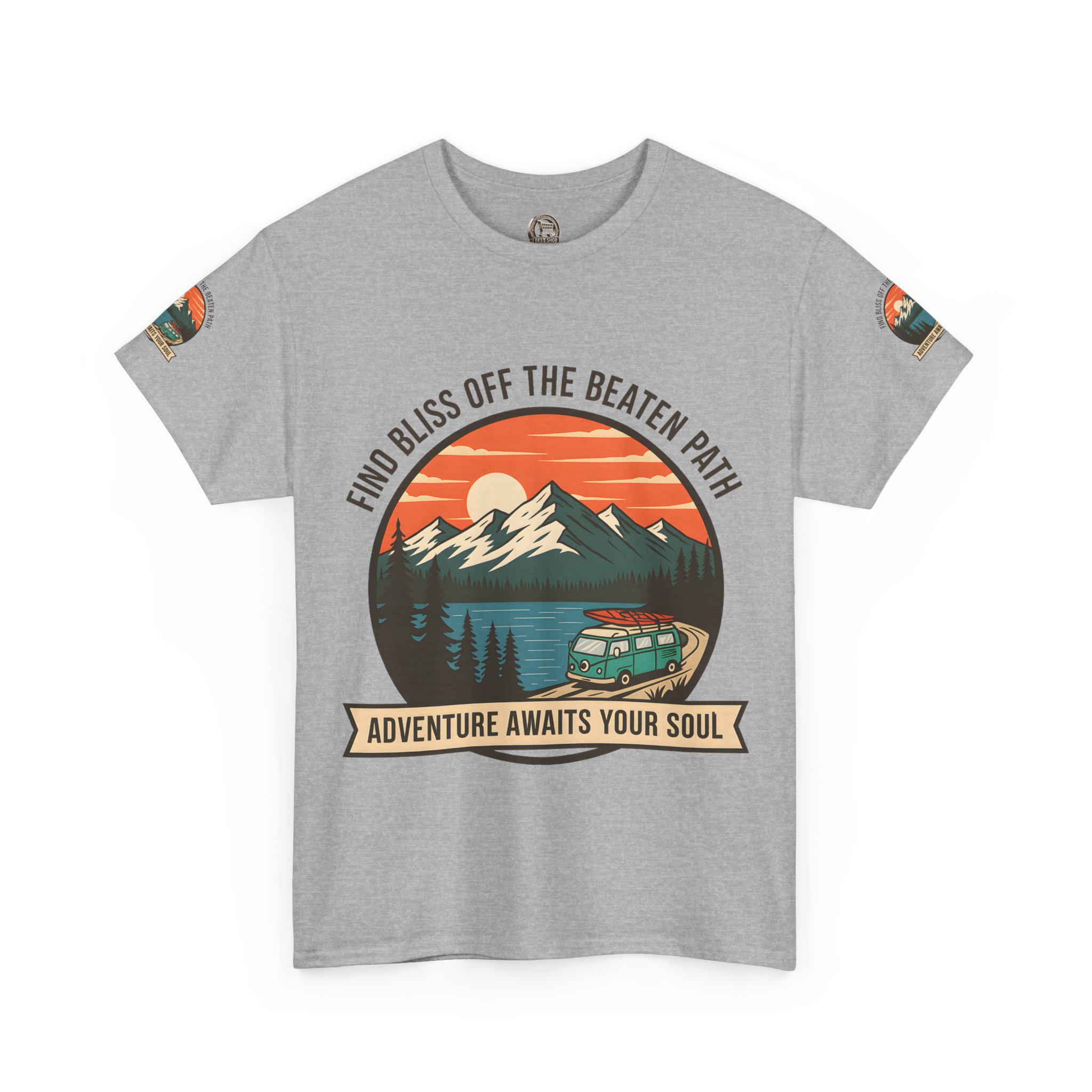 Unisex Heavy Cotton Tee — "Find Bliss Off the Beaten Path" Mountain & Camper T‑Shirt