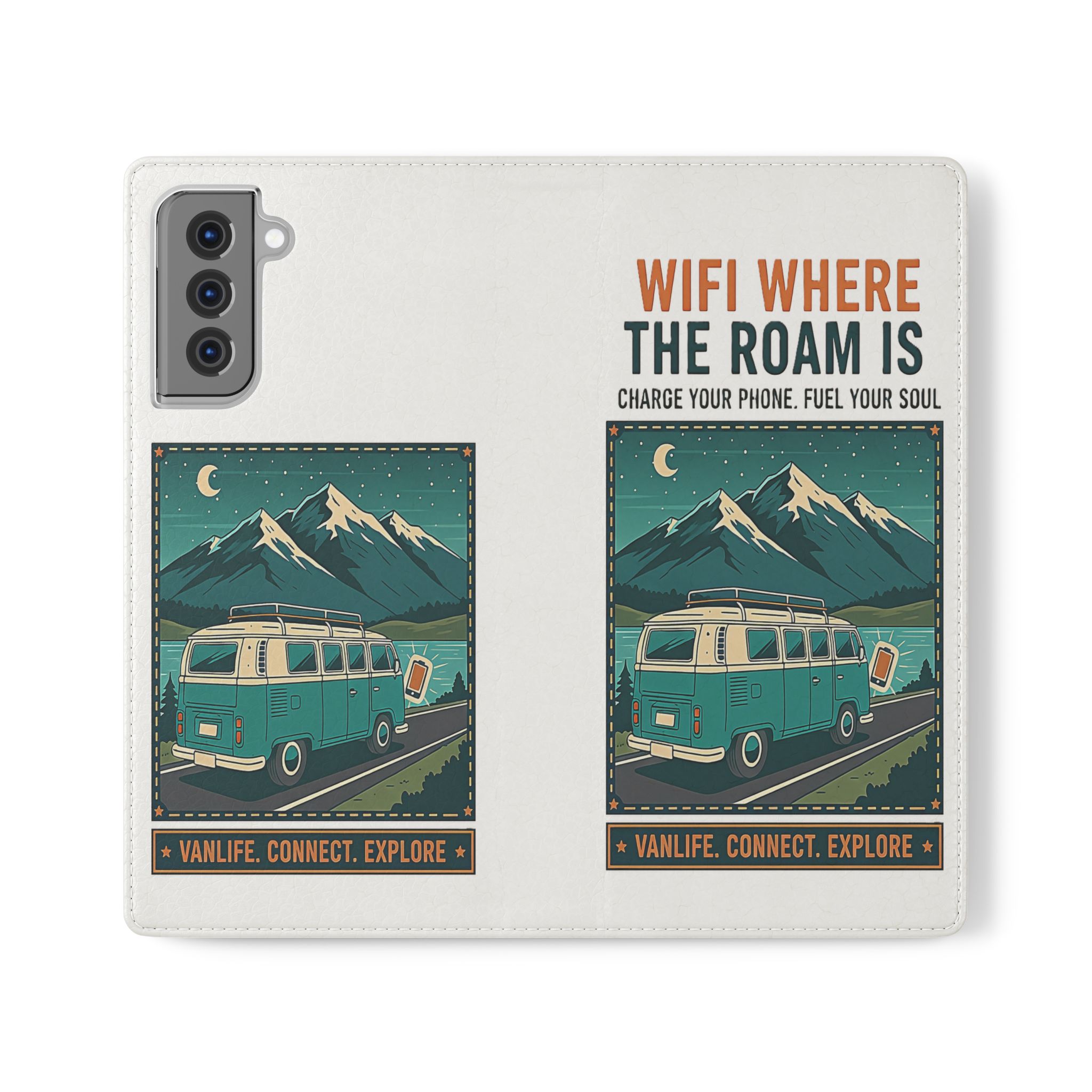 Flip Phone Case — “WiFi Where the Roam Is” Vanlife Wallet Case