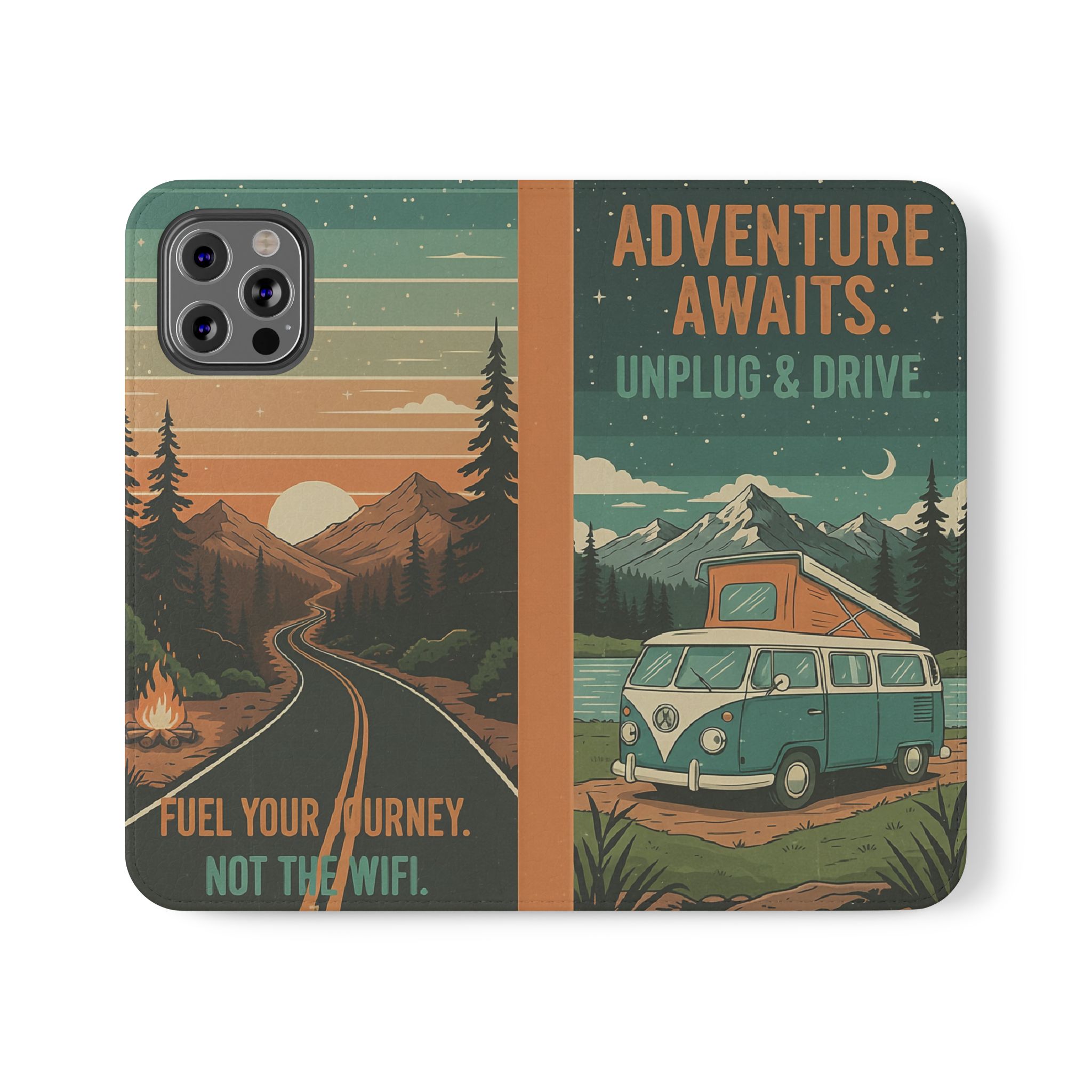 Flip Phone Case — "Adventure Awaits Unplug & Drive" Wallet Case