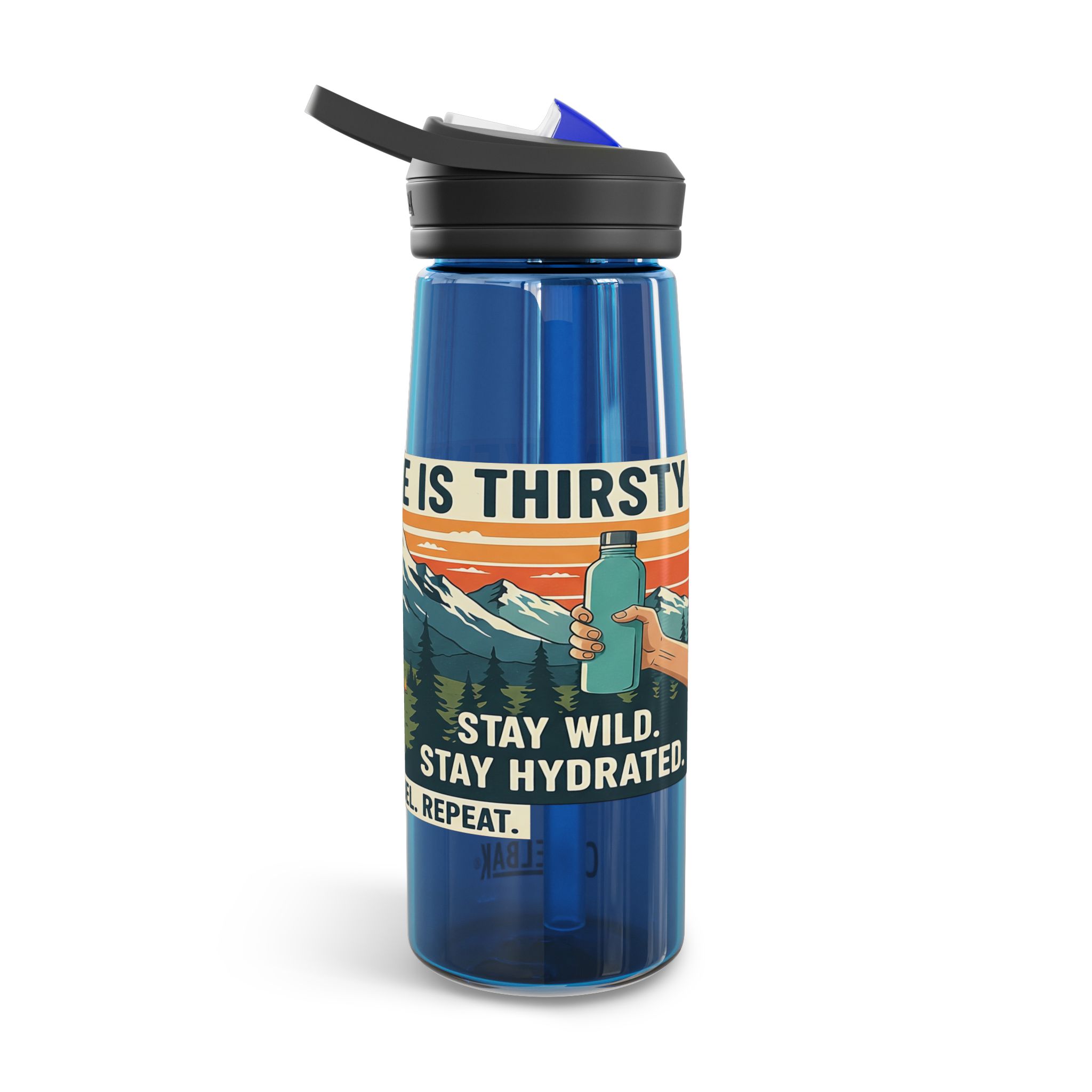 Water Bottle — 20/25oz CamelBak Eddy® | "Adventure Is Out There " Retro Mountain & Van Camping Design