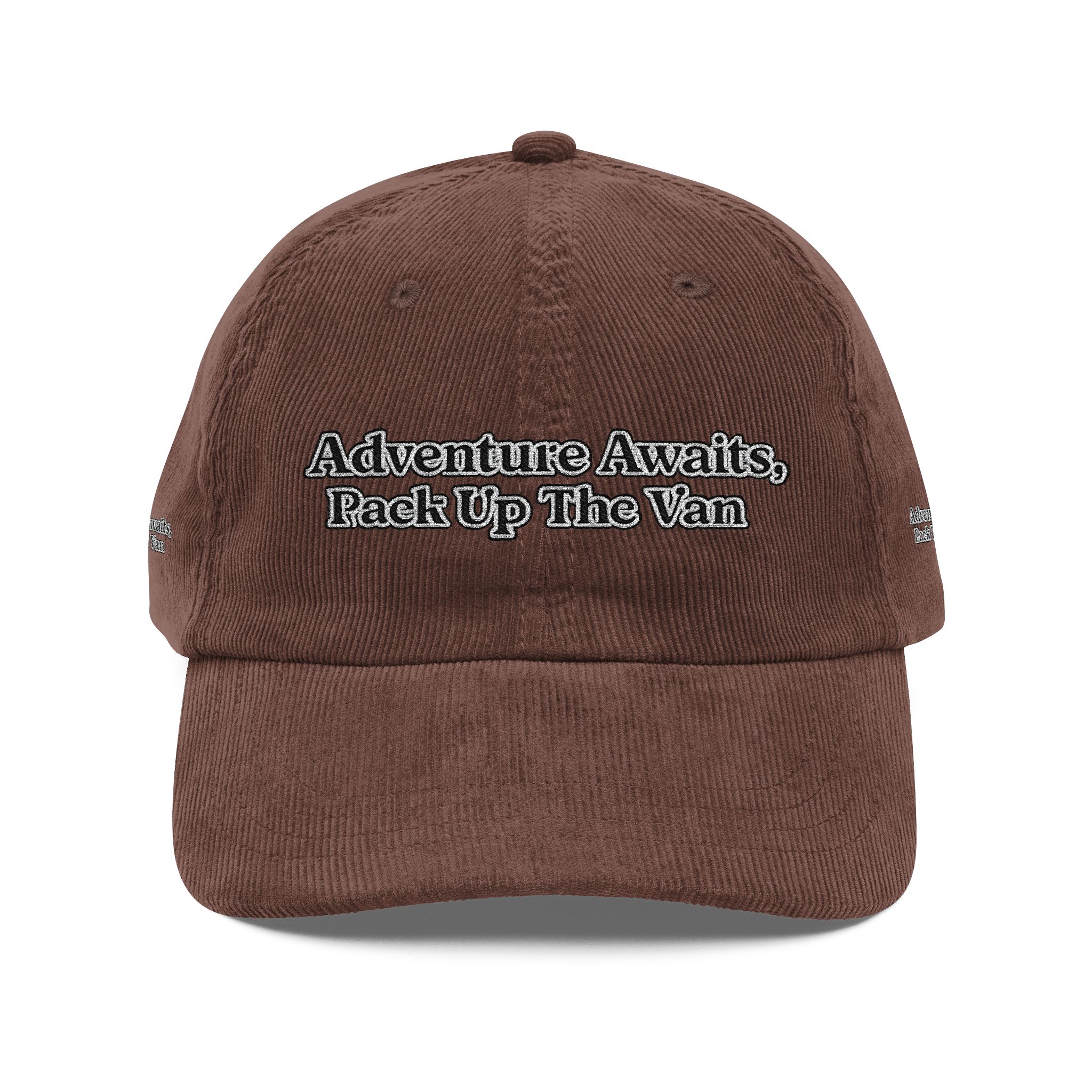 Vintage Corduroy Cap (Embroidery) — "Adventure Awaits, Pack Up The Van" Embroidered Hat