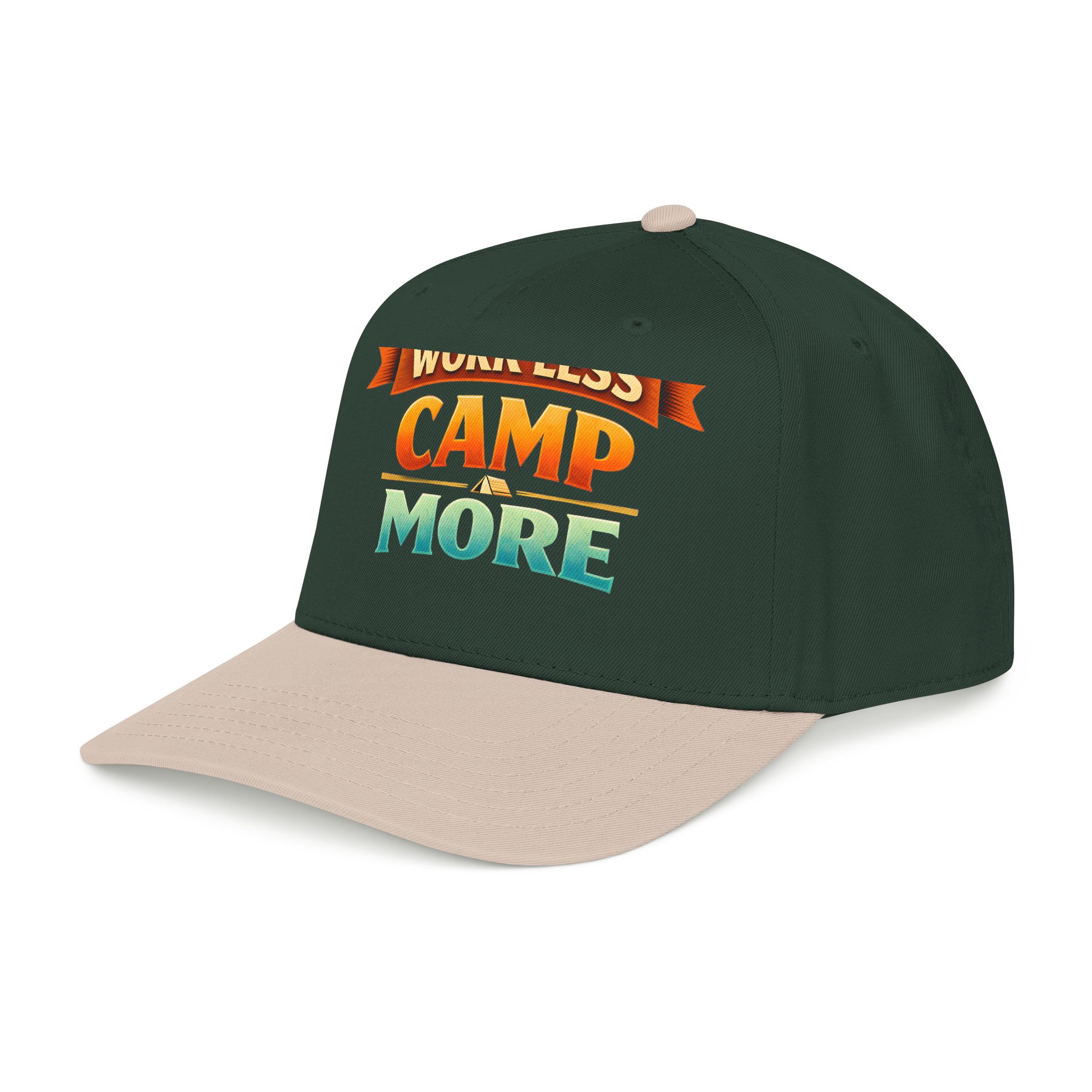 Baseball Cap - "Work Less-Camp More" Design Scenic-Line