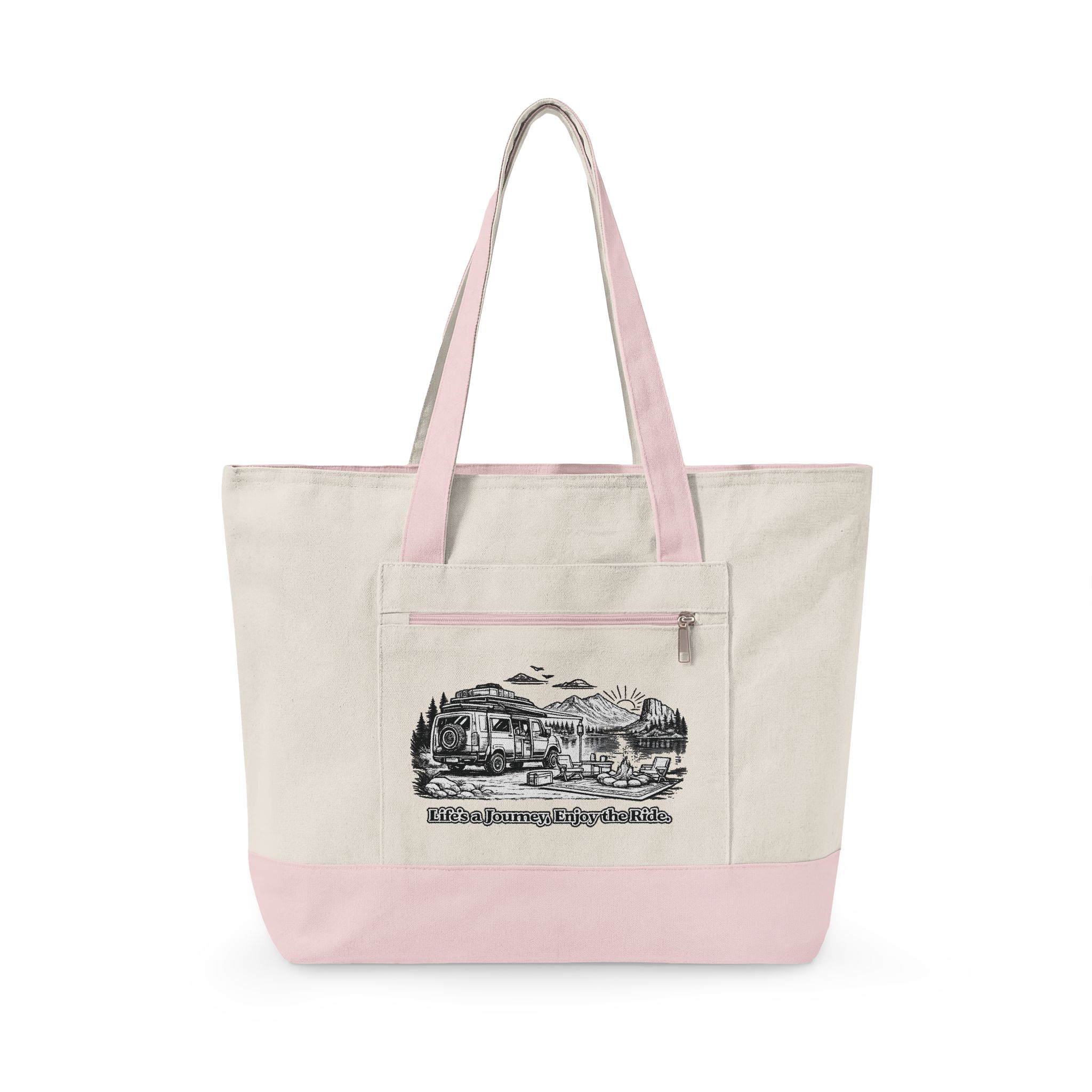 Zippered Canvas Tote — "Lifes A Journey" (Design Minimal-Line)