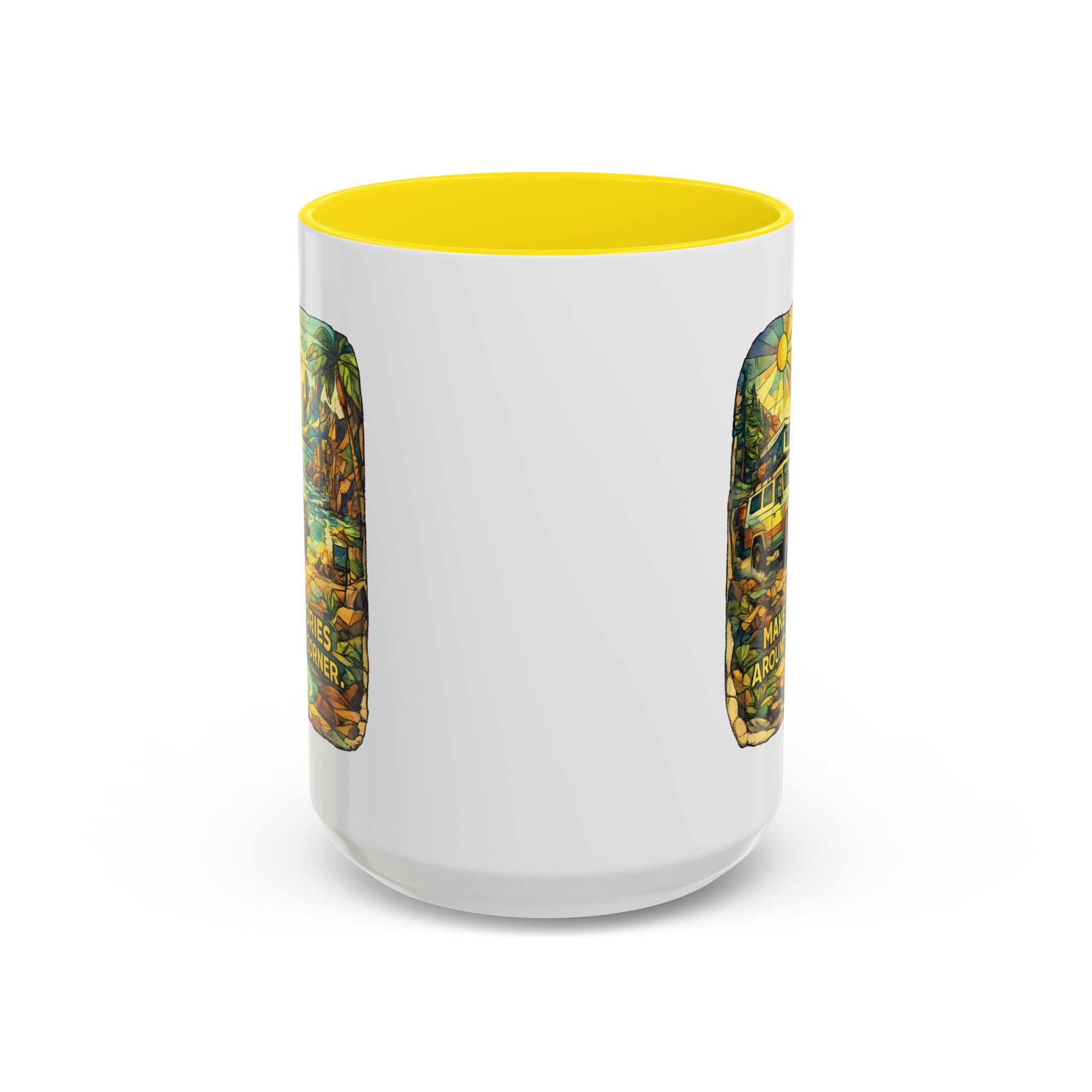 Accent Coffee Mug (11, 15oz) — "Make Memories Around Every Corner" Design Cubic-Line