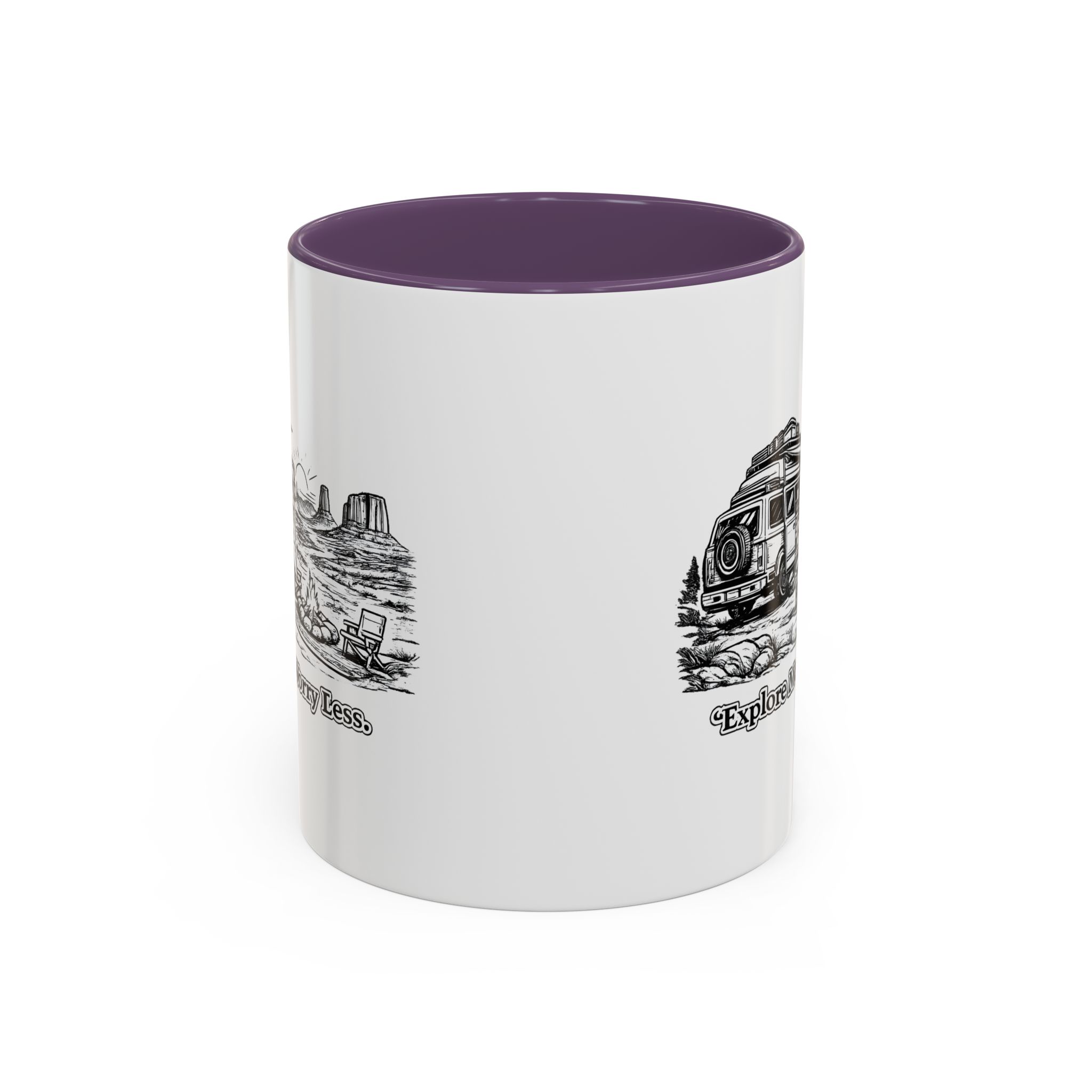 Accent Coffee Mug (11, 15oz) — "Explore More Worry Less" Design Minimal-Line