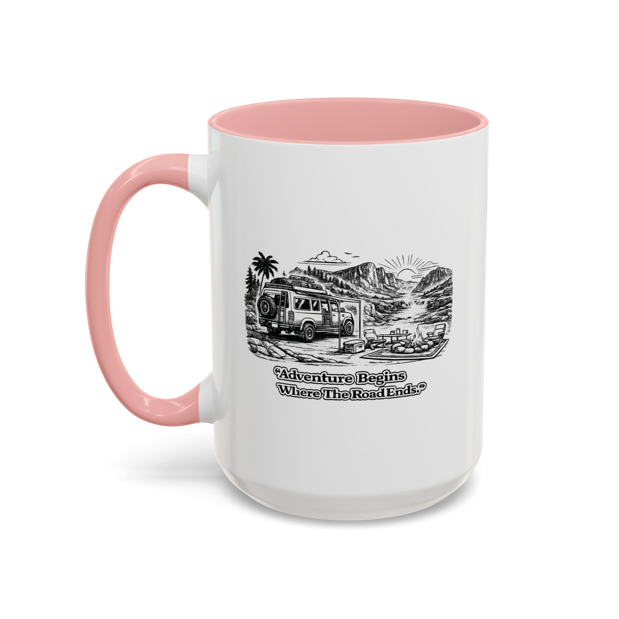 13813017166352320374_2048.jpeg Accent Coffee Mug (11, 15oz) — "Adventure Begins Where The Road Ends" Design Minimal-Line