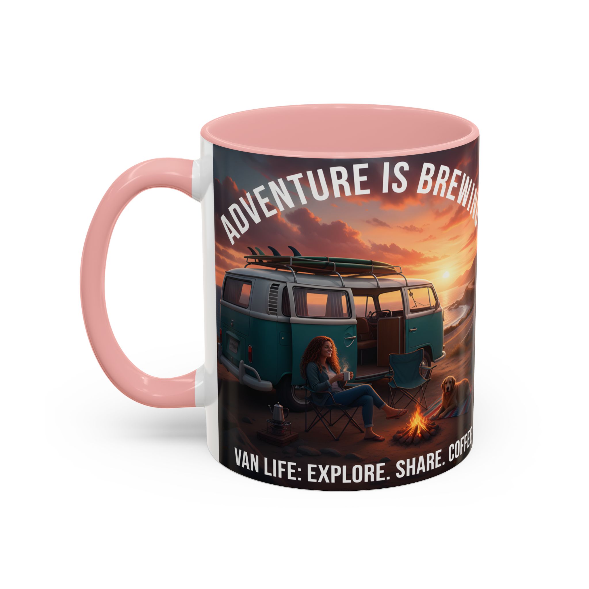 Accent Coffee Mug (11, 15oz) — "Adventure is brewing"
